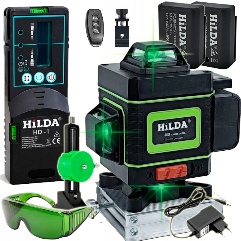 Laserová Vodováha 360 Hilda 4D 16 Linií Laserový Křížový Přijímač Detektor