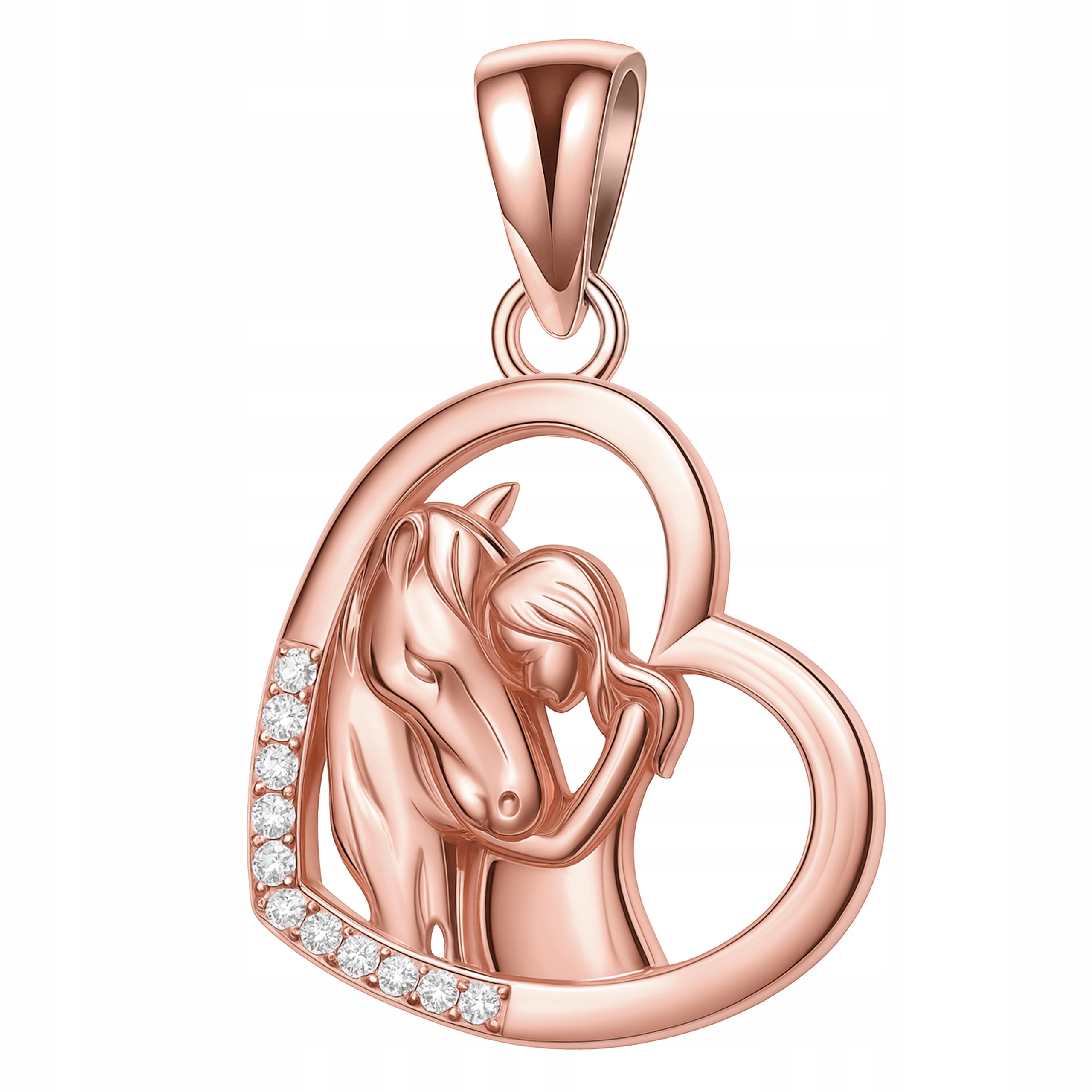 Pozlacený přívěsek 925 Žena s koněm v srdci, pro milovnici koní Srdce a kůň