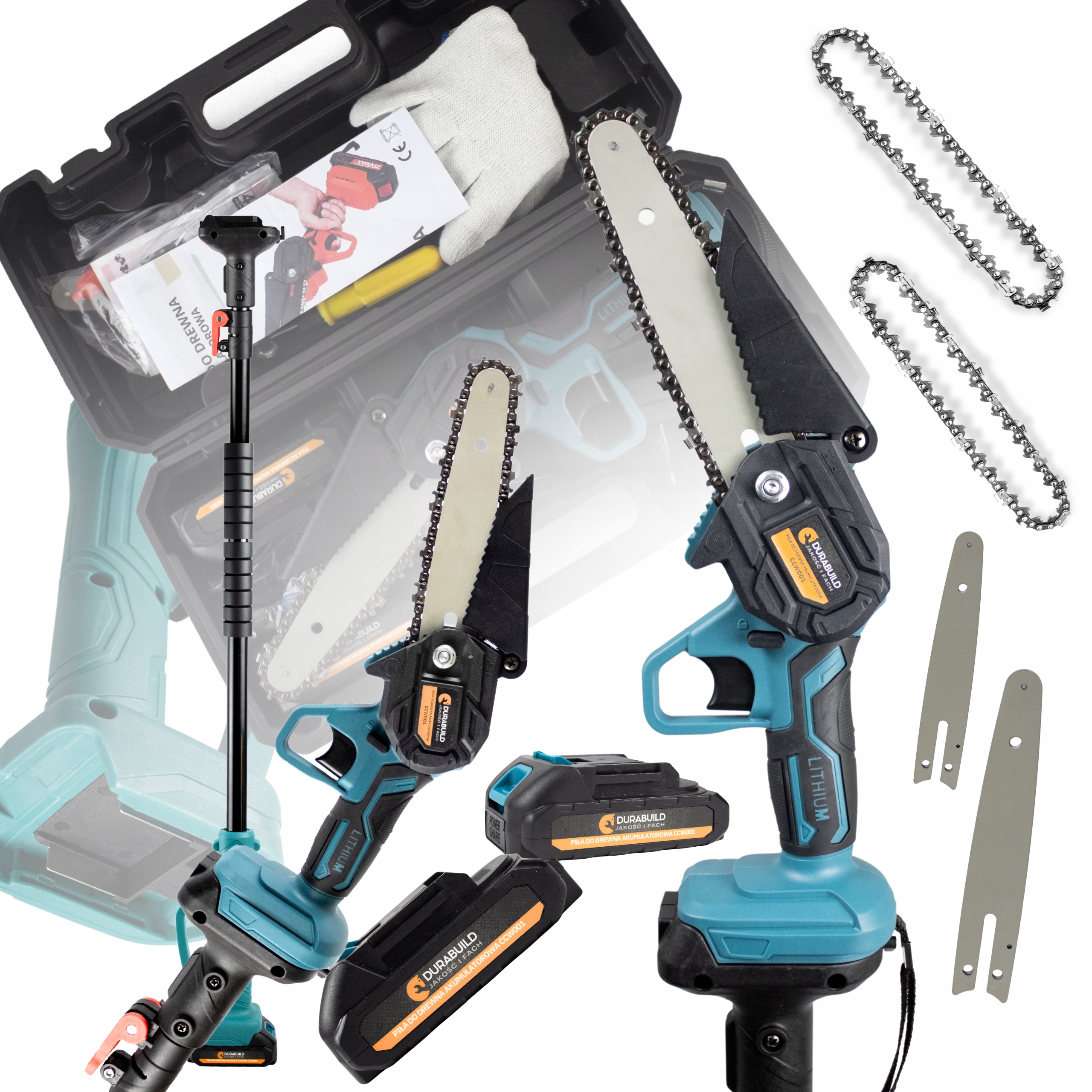 Aku Řetězová Pila 6" a 4" S Teleskopickým Výložníkem Set