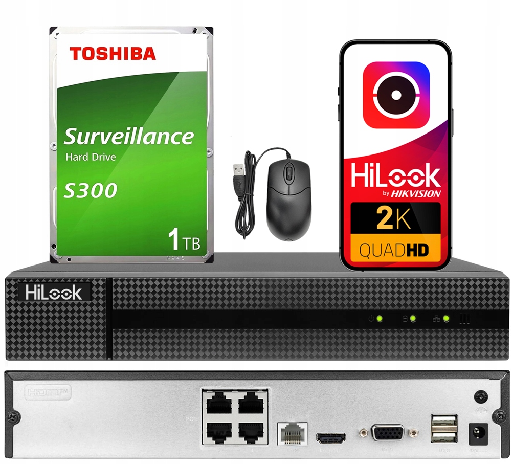 Ip rekordér až 4Mpx HiLook od Hikvision NVR-4CH-4MP/4P 1TB disk