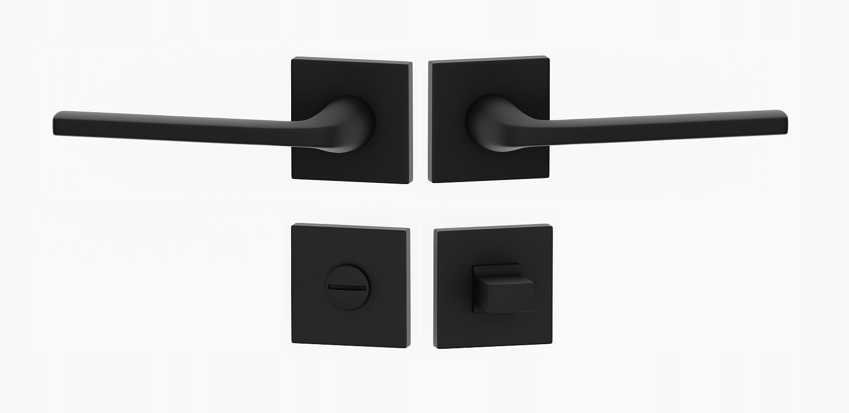 Klika na dveře komplet rozety Wc, štítek Scandi slin, čtvercová, černá