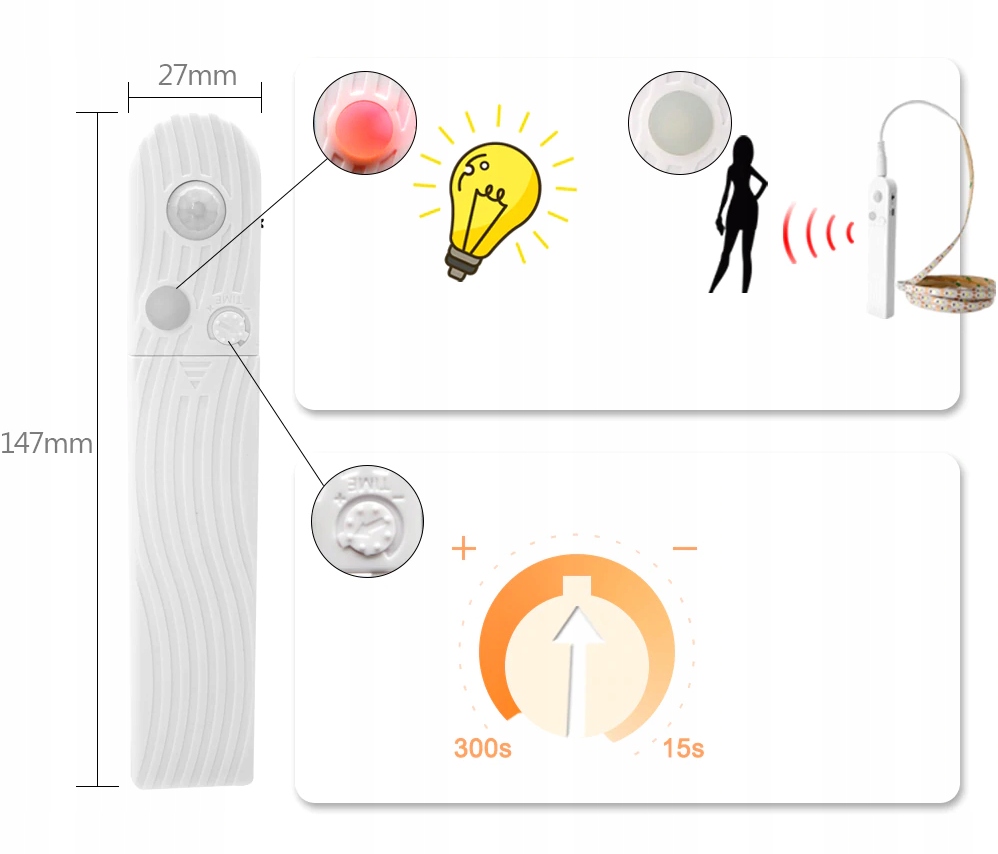 TAŚMA LED LAMPKA CZUJNIK RUCHU BATERIE USB 2m Model Taśma LED 2m
