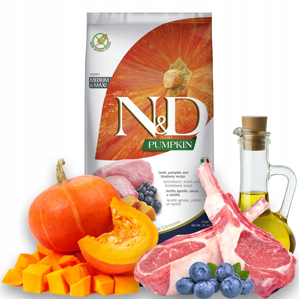 Nd Pumpkin Puppy Medium Maxi Lamb Blueberry 12kg dynia