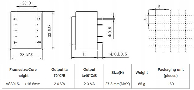 Transformator Zalewany ASN 230V / 9V - 2 VA Kod producenta ASN 9V / 2 VA
