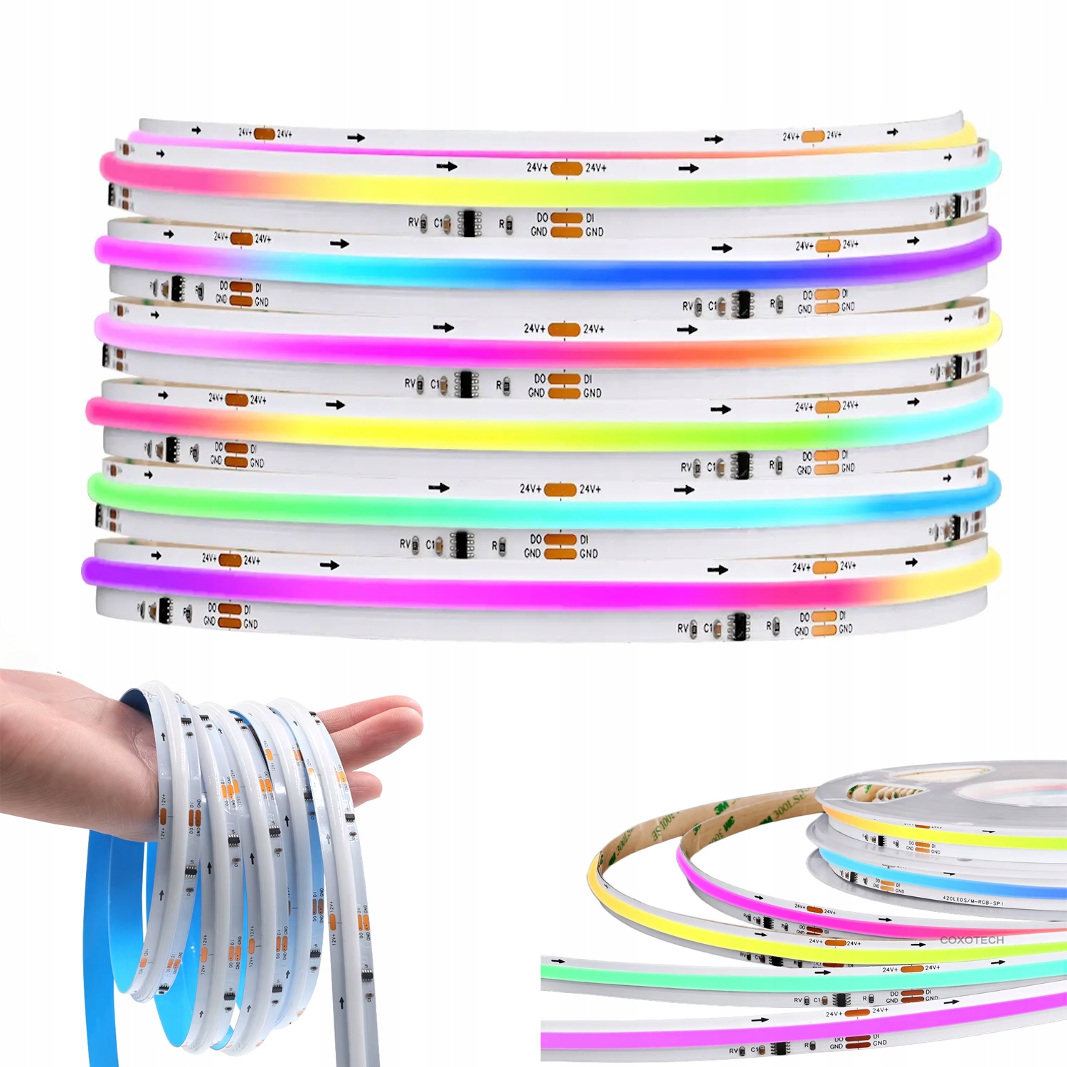 Led Pásek 5M Cob Neon Rgb IC 576/m WS2811 Duhový Efekt Nepřetržitá Linka 24V