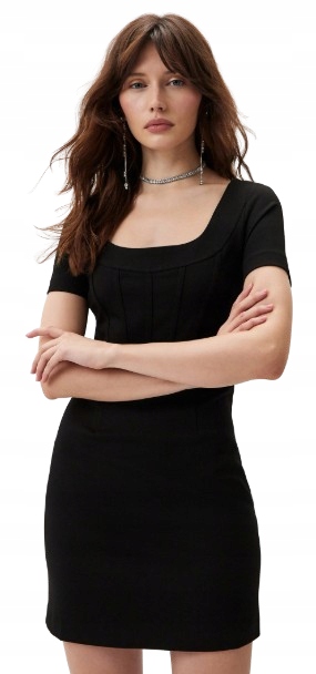 Guess Černé Šaty S Krátkým Rukávem A Zipem, Velikost L 2CH