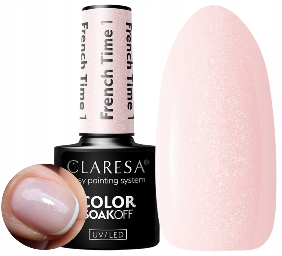 CLARESA FRENCH TIME 1 LAKIER HYBRYDOWY FRENCH MANICURE Z DROBINKAMI HOLO