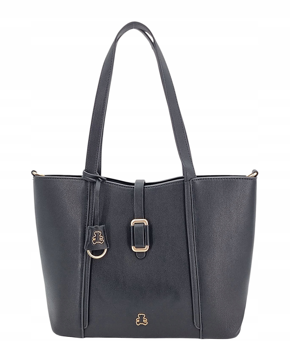 Černý dámský shopper s přívěskem medvídek z ekokůže Lulu Castagnette