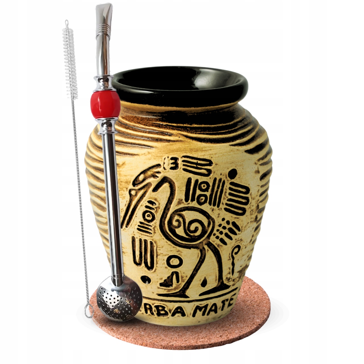 Sada Matero Aztek pro Yerba Mate Bombilla s kamenem Podložka