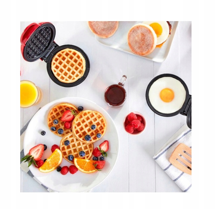 MINI GOFROWNICA OPIEKACZ ELEKTRYCZNA 350W CHRUPIĄCE GOFRY NOWOŚĆ! Kolor dominujący czerwony