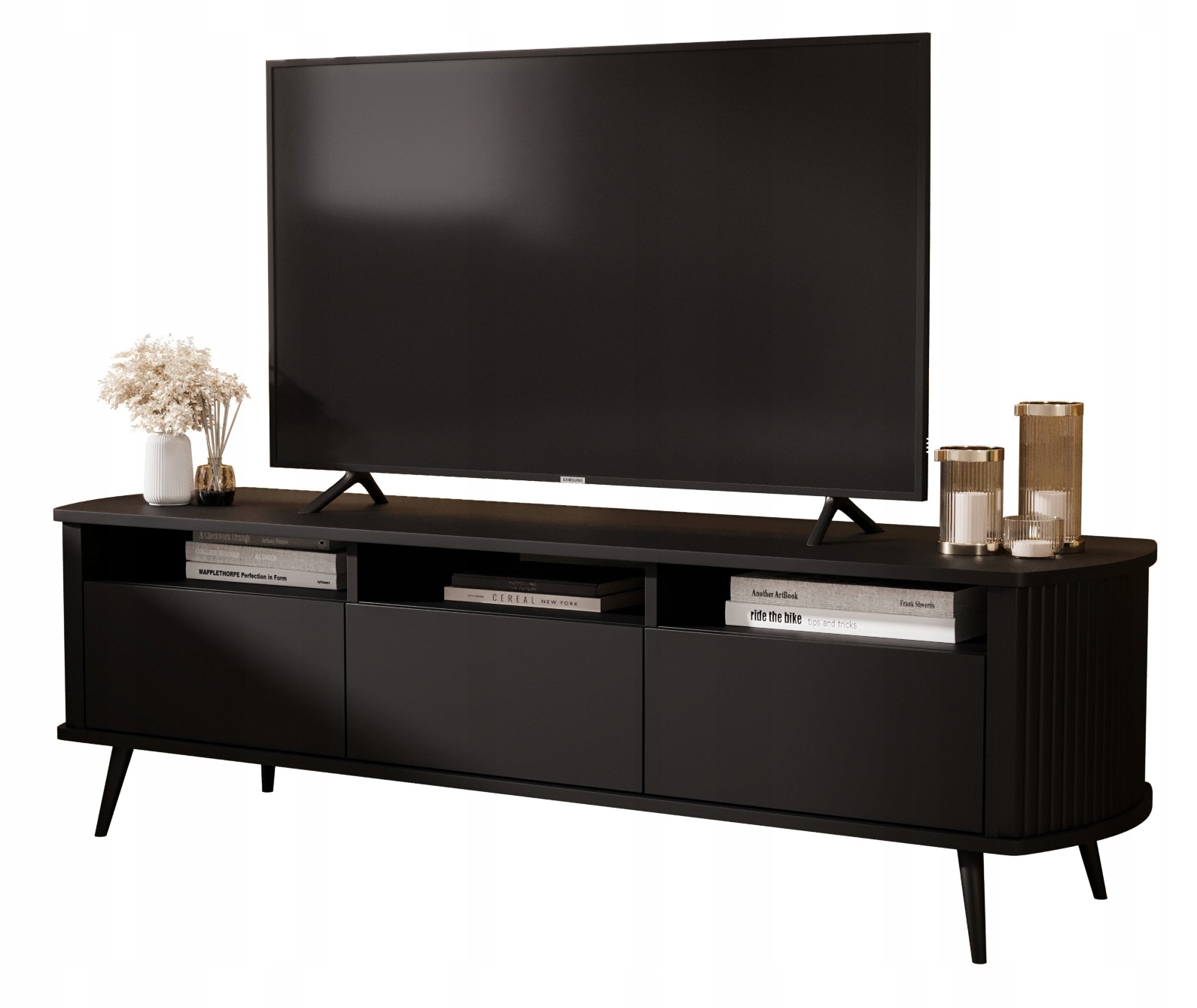 SZAFKA RTV Z LAMELAMI MOONDAY 150cm - CZARNY