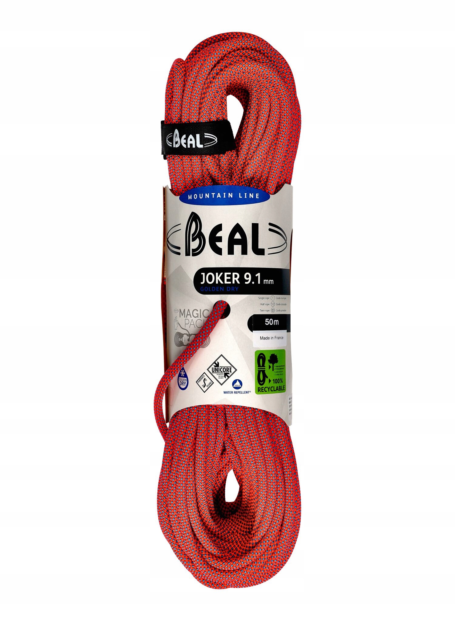 Lezecké lano Beal Joker 9,1 mm 50 m Golden Dry Unicore oranžová barva
