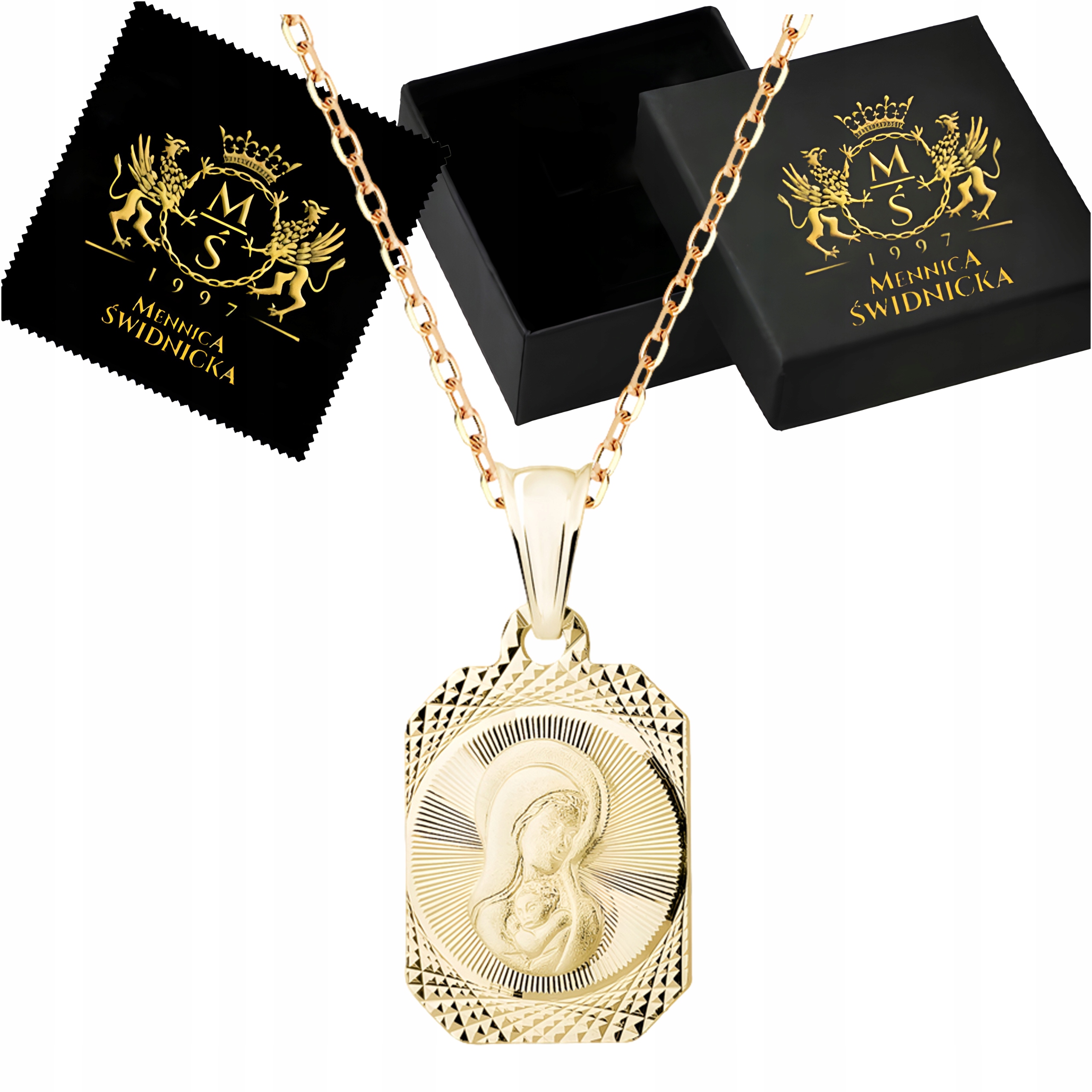 Stříbrný pozlacený medailon s řetízkem Matka Boží Madona Stříbro 925