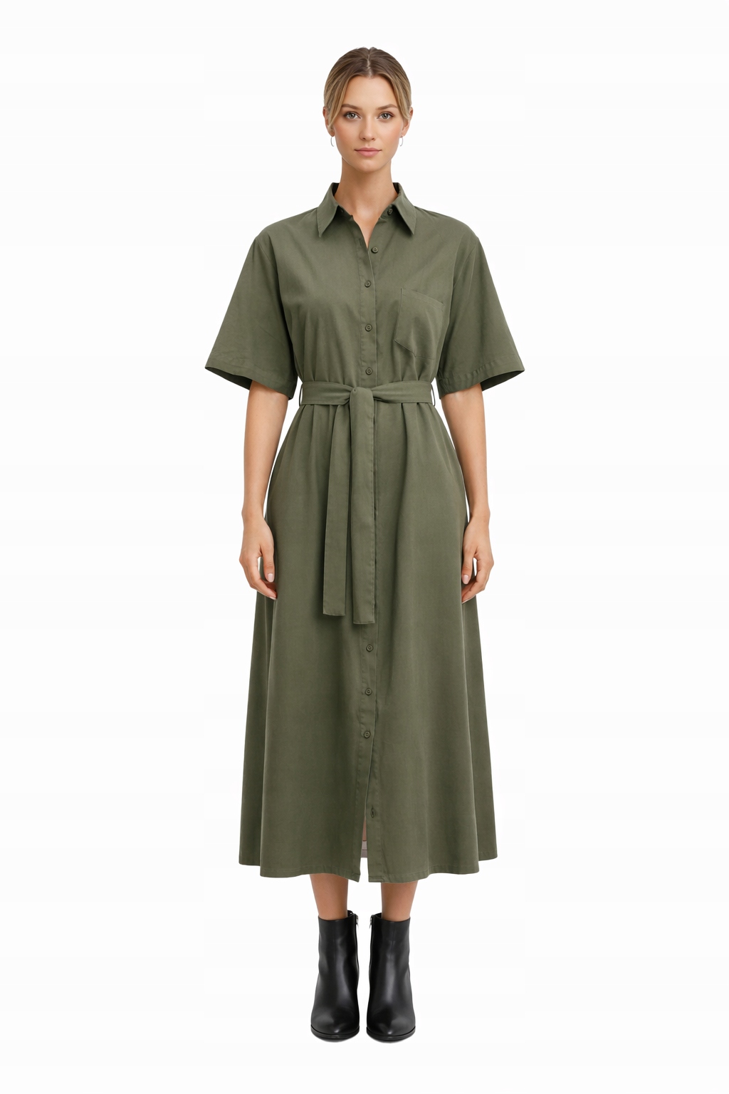 Šaty S Páskem, Zelené, M 1I3A