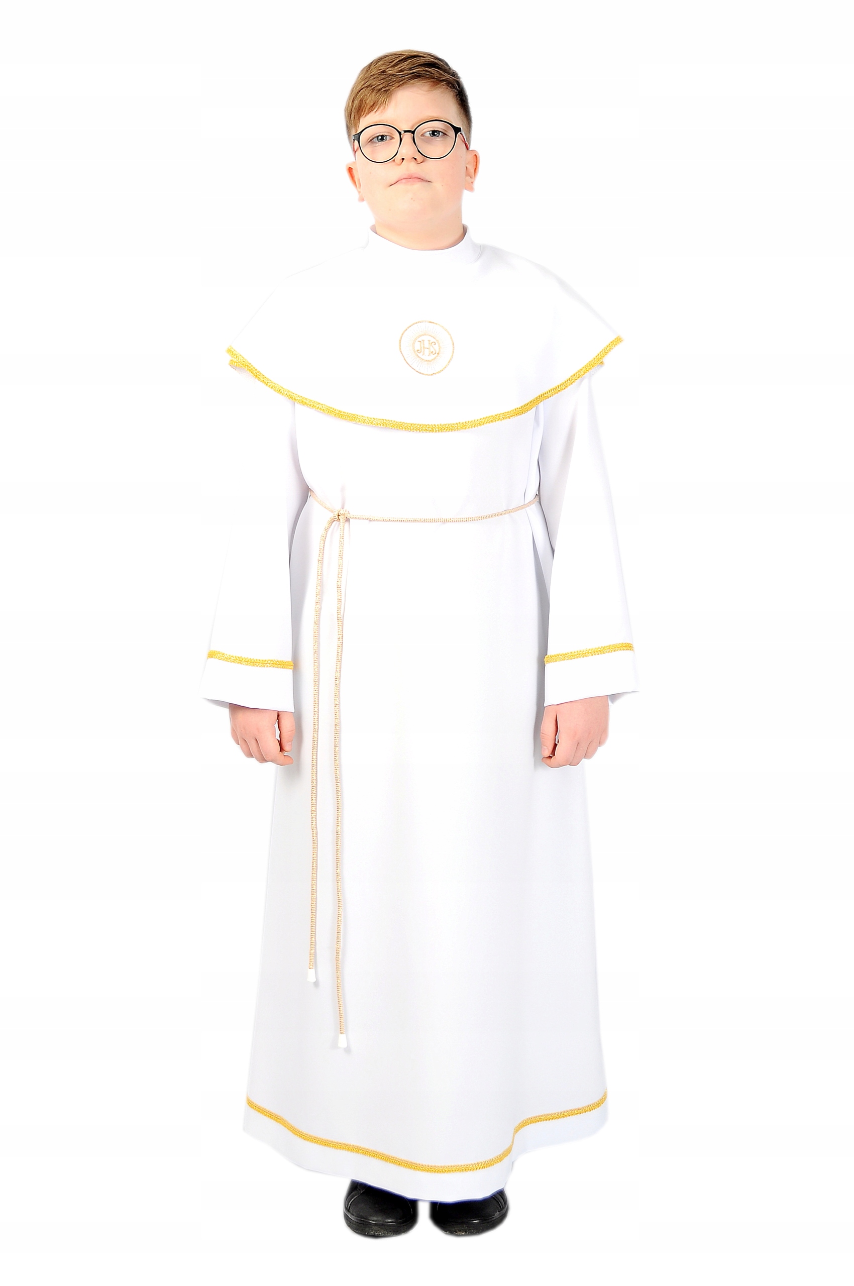 Alba komunijna dla chłopca ze sznurem złote obszycie komunia roz 140 Rozmiar 140