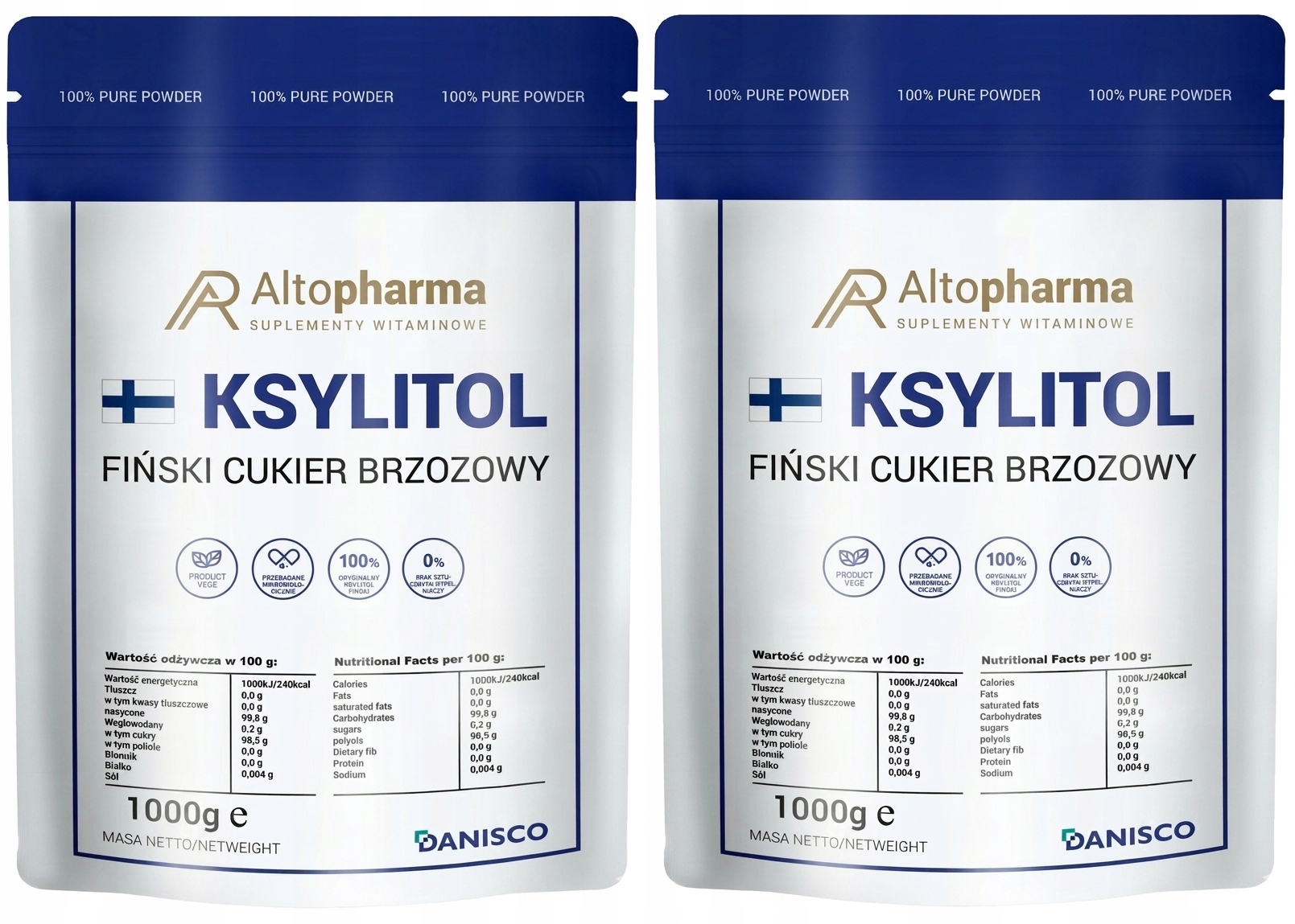 2 x AltoPharma Xylitol 1 kg Nízkokalorický cukr Sladidlo Dieta Zubní kaz