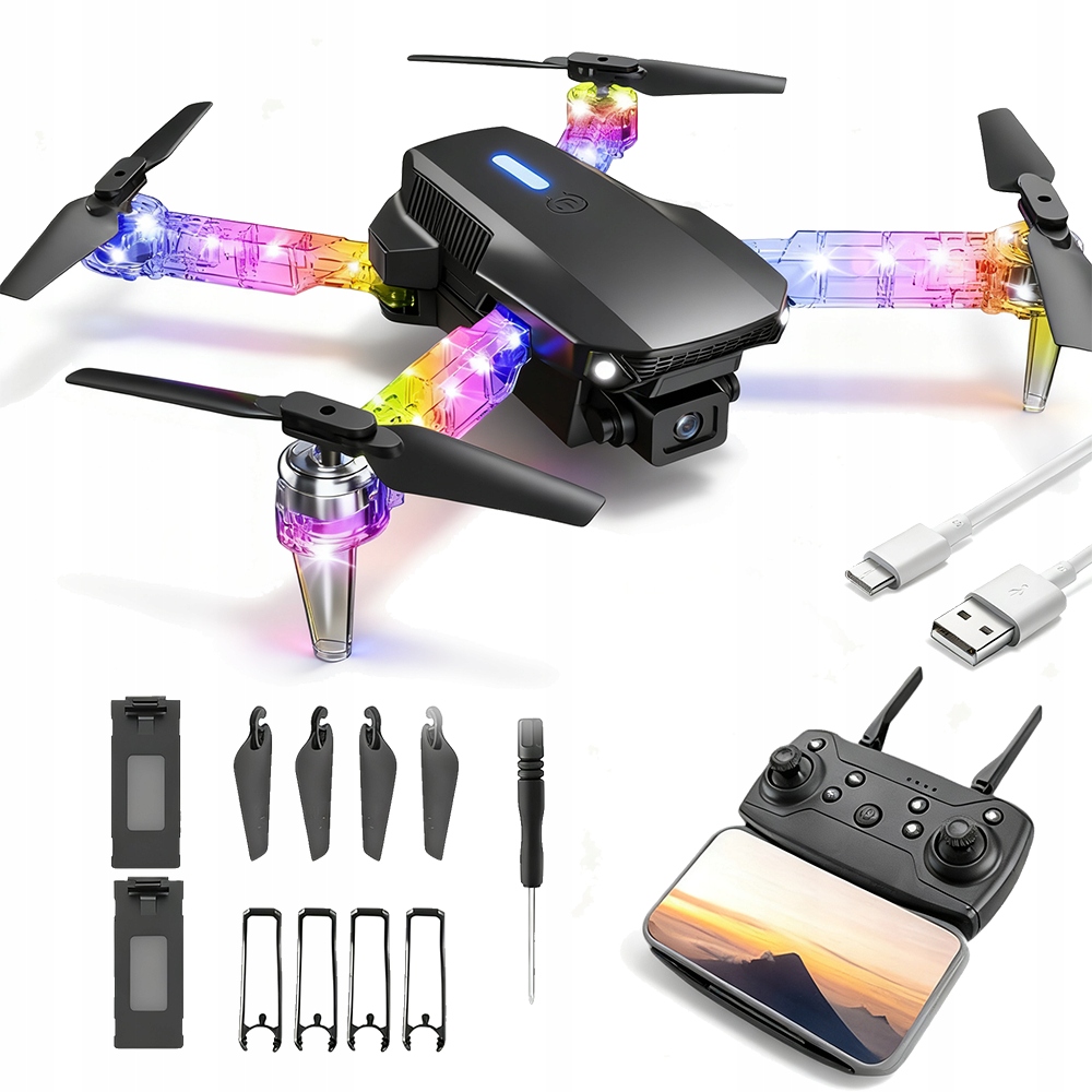 Skládací Led Dron Hd, Čtyřosý, Wifi Přenos, Rameno Led Lampy, Barva