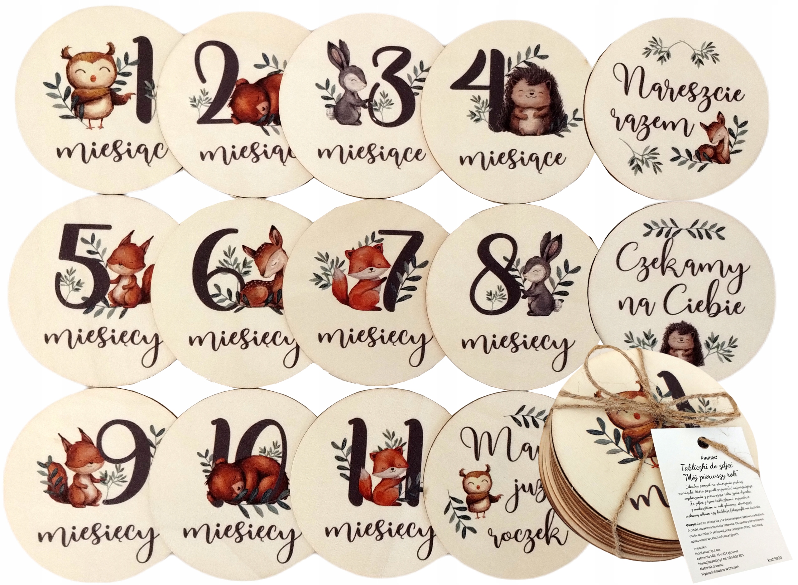 TABLICZKI KARTY DO ZDJĘĆ Z MIESIĄCAMI DREWNIANE FOTO SESJA PREZENT 14 SZT