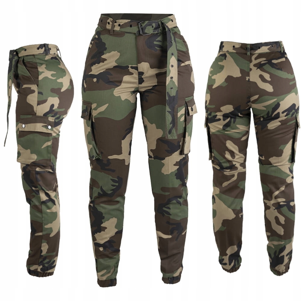

Spodnie Bojówki Damskie +pasek Moro Woodland XXL