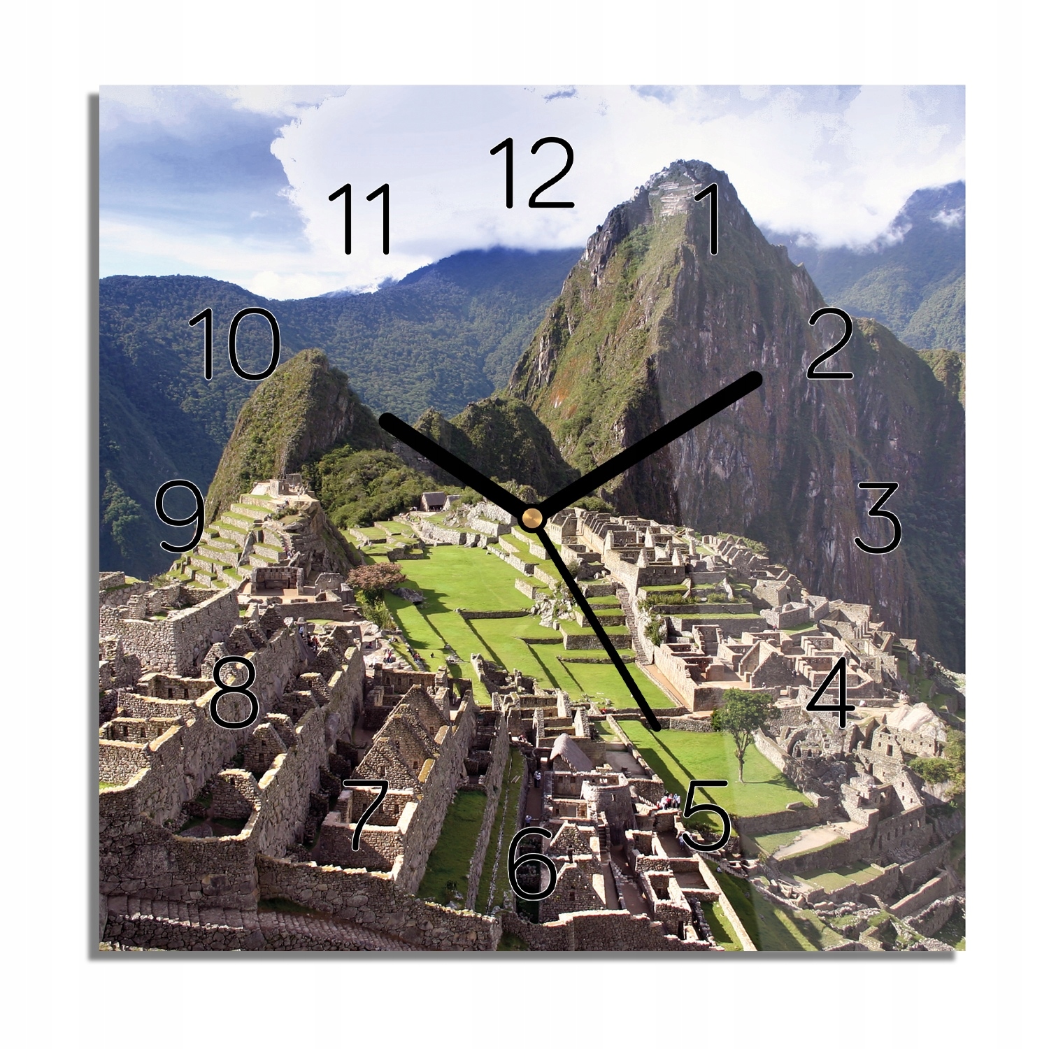 

Machu Picchu góry zegar na szkle do salonu 30x30