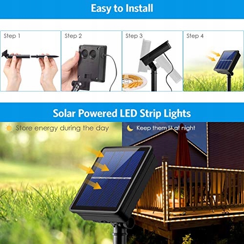 AMIR Solar LED Pasek Zewnętrzny 3m 180 LED Ciepły Biały IP65 Samoprzylepny — miniatura 4