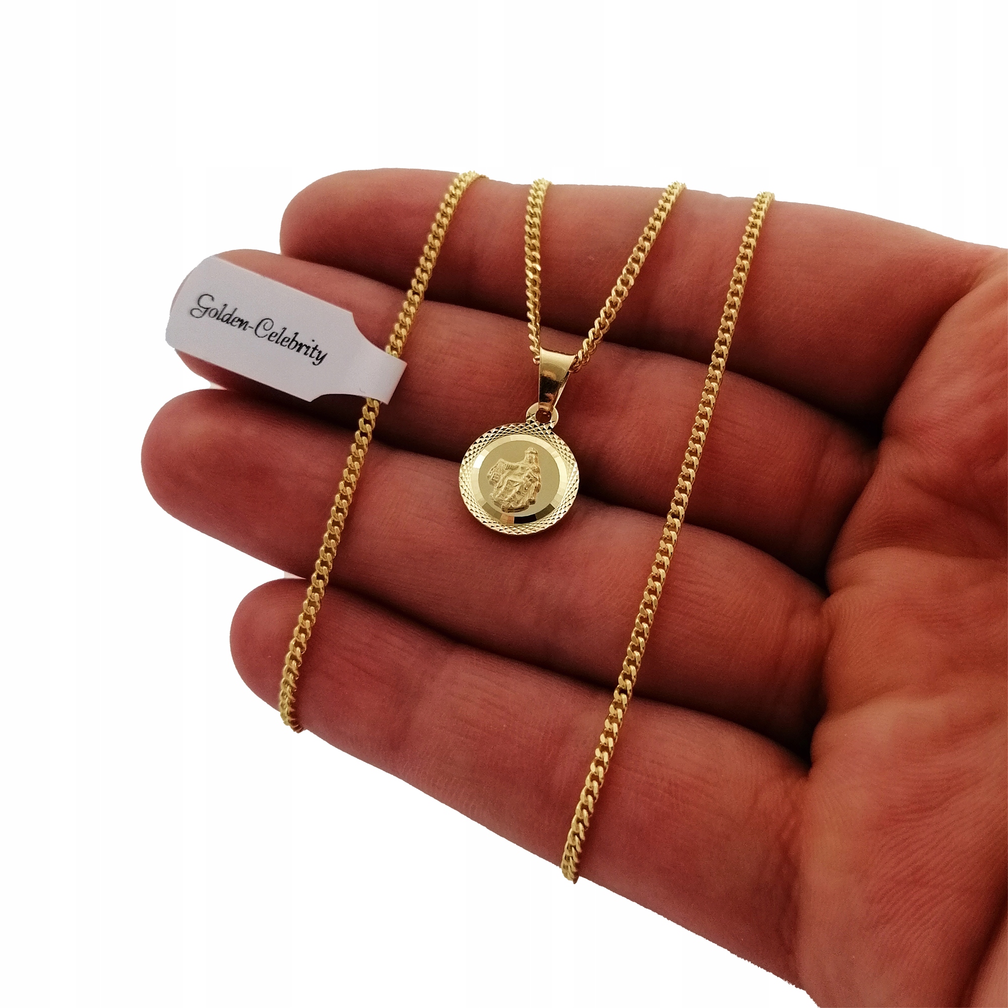 DELIKATNY ZŁOTY ŁAŃCUSZEK+MEDALIK KOMUNIA CHRZEST Marka Golden Celebrity