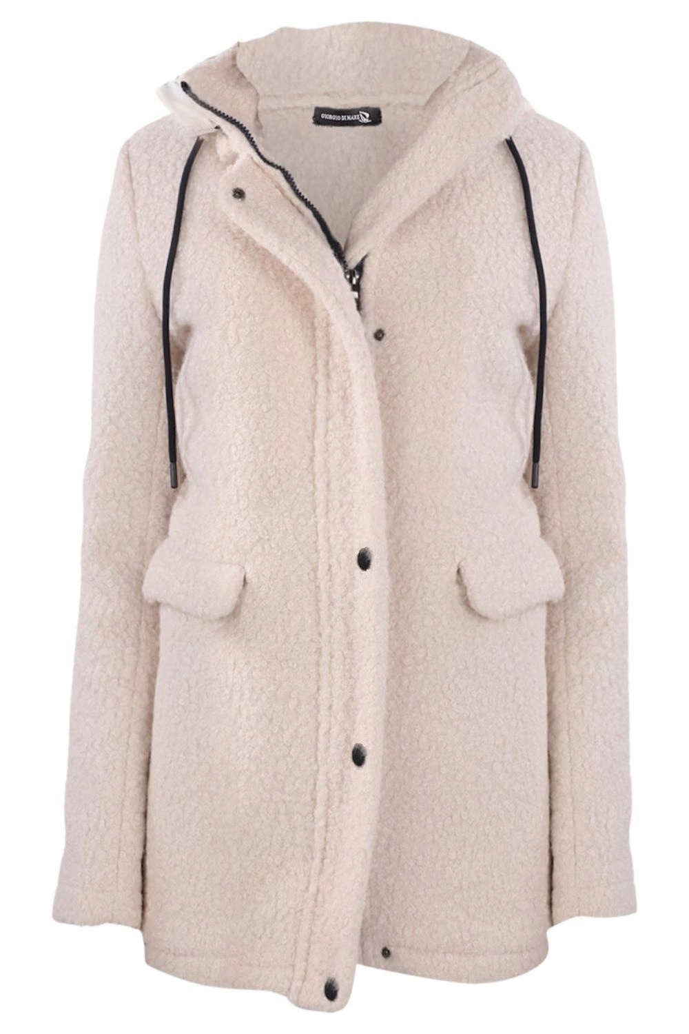 Dámský kabát Giorgio DI Mare beránek béžový s kapucí a zapínáním vel. L