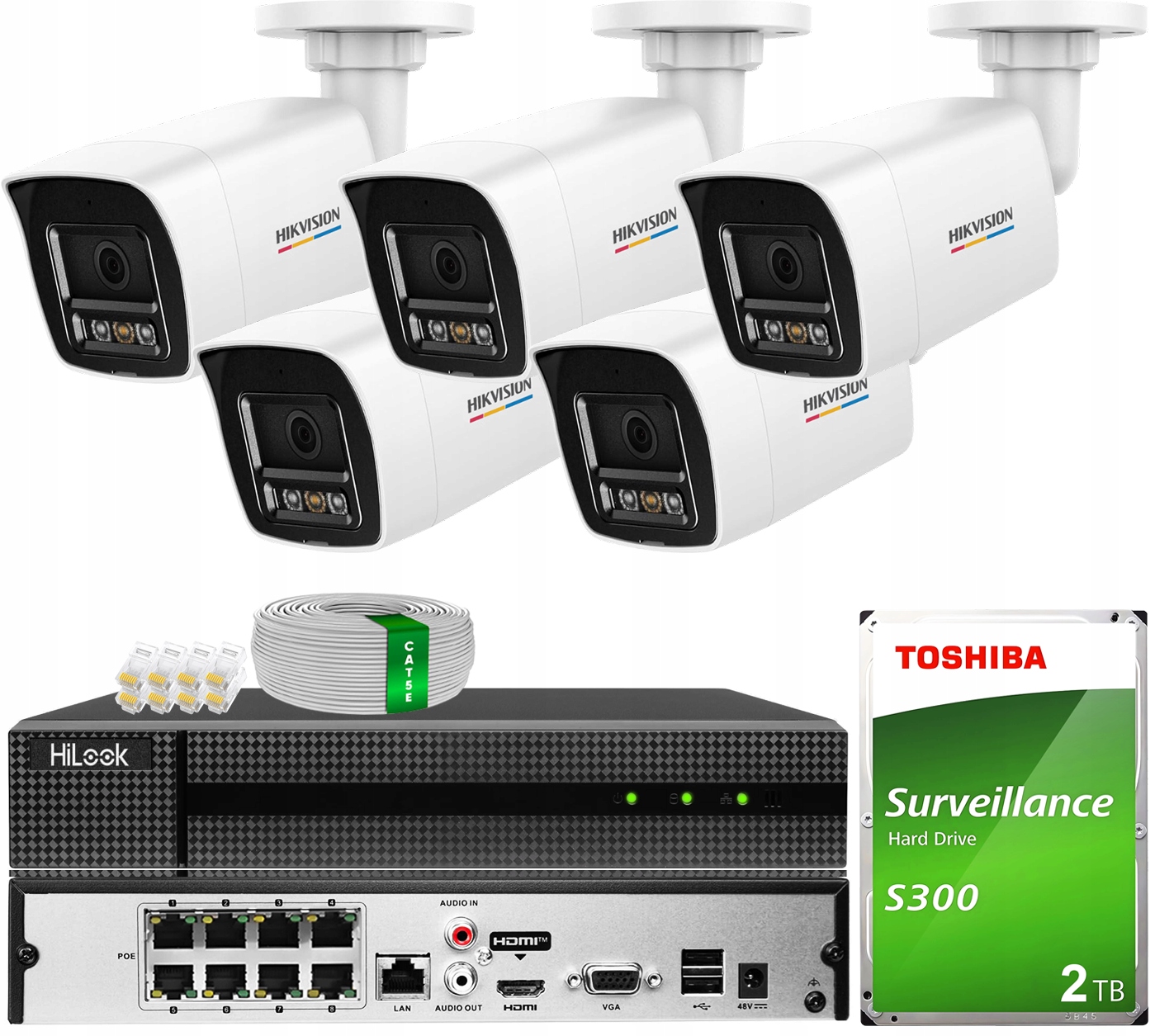 Monitoring Ip Zestaw 5x Kamera 6MPX Smart Hybrid ColorVu Hikvision 2TB