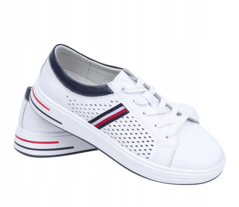 Skórzane białe buty damskie półbuty skórzane z dziurkowaną cholewką Jezzi