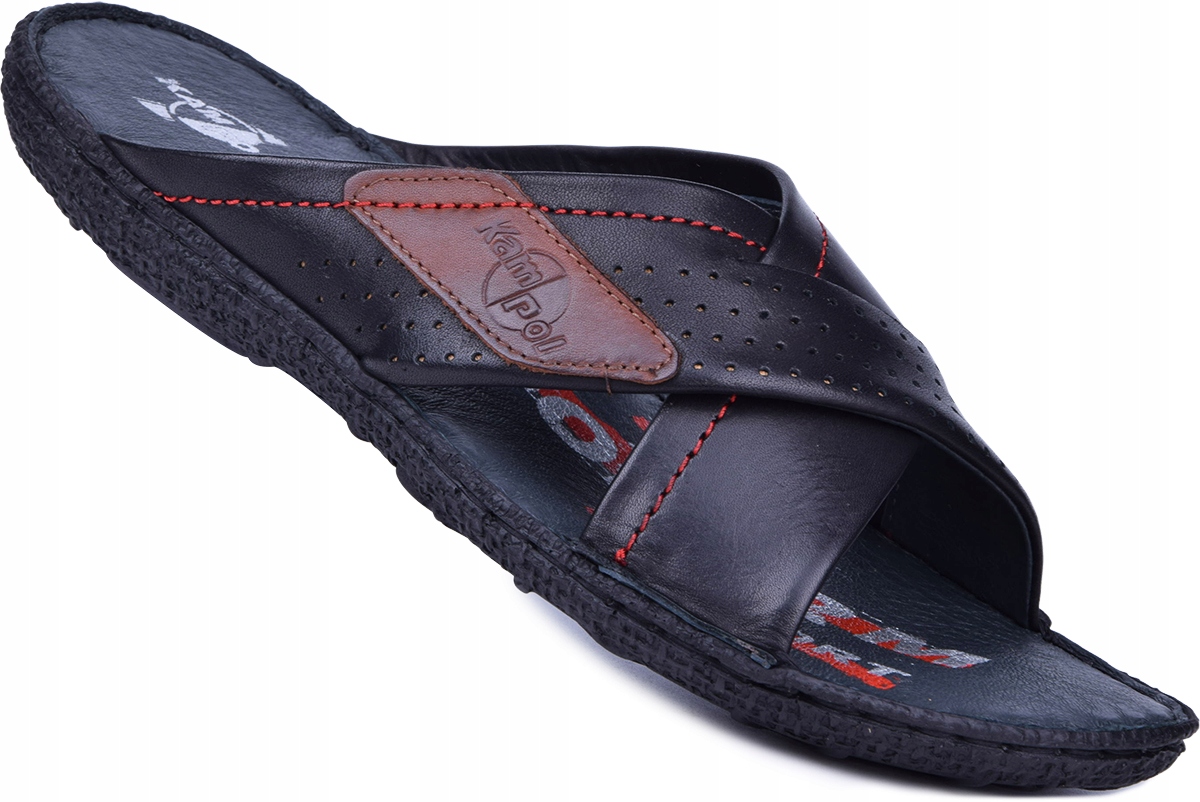 Klapki męskie skórzane polskie skóra czarne 44