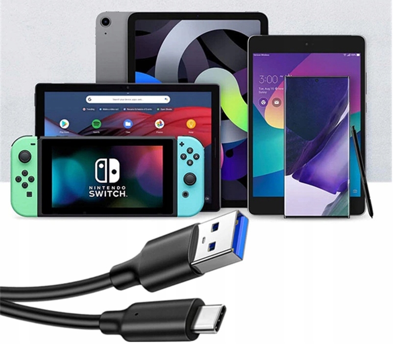 KABEL USB-C 3.1 - USBA QC 4.0 SZYBKIE ŁADOWANIE 10Gbps 20V3A GRUBY TYP-C 1M Zgodność ze standardem Quick Charge 1.0 Quick Charge 2.0 Quick Charge 3.0 Quick Charge 4.0