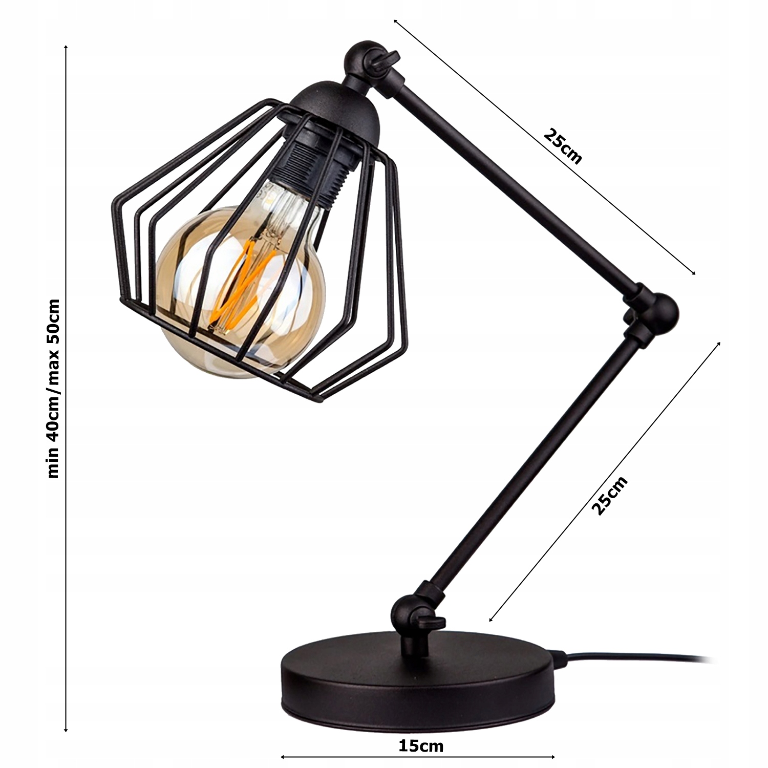 LAMPKA STOJĄCA BIURKOWA STOŁOWA DIAMENT LOFT RETRO Długość/wysokość 55 cm