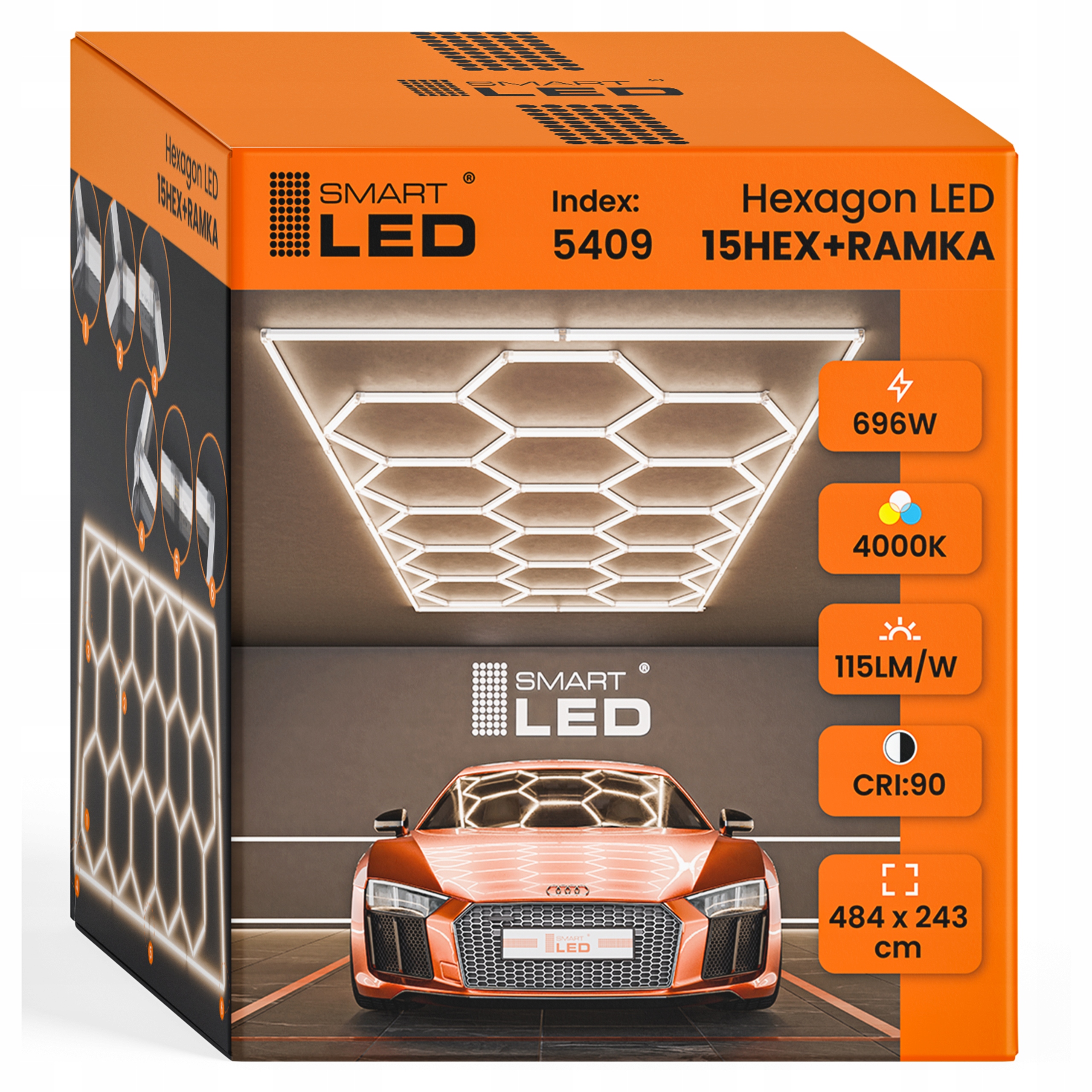 Led lampa Hexagón Stropný panel Osvetlenie pre garáž Dielňa 484 x 243 cm