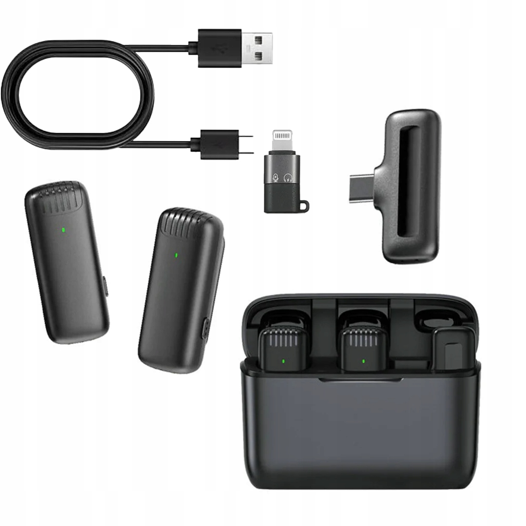 MIKROFON BEZPRZEWODOWY KRAWATOWY 2 MIKROFONY USB C APPLE ANDROID POWERBANK Zasięg działania 20 m