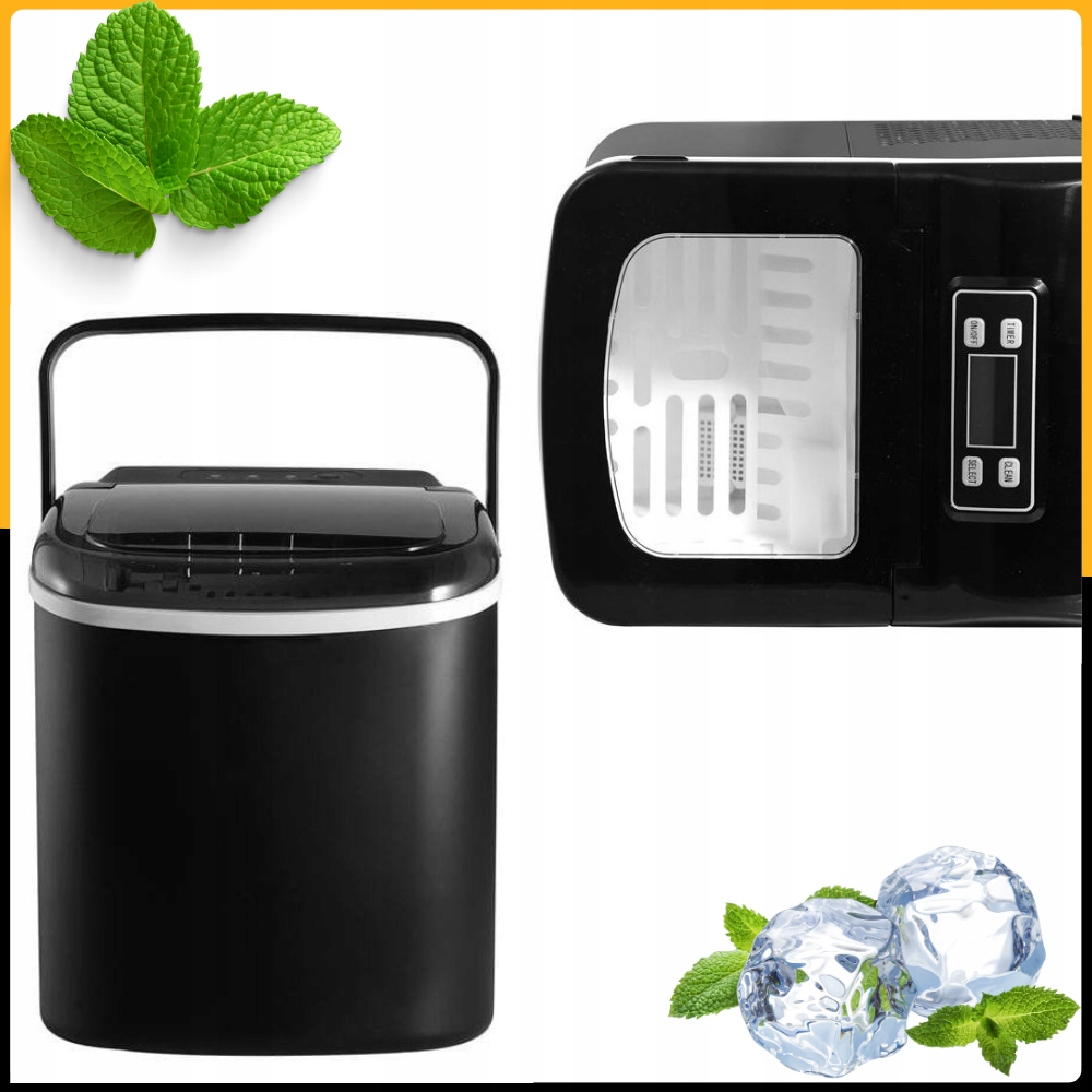 KOSTKARKA DO LODU MASZYNA DO LODU Wydajna Kostki Lodu CZARNY 120W 12KG/24H Kolor dominujący czarny