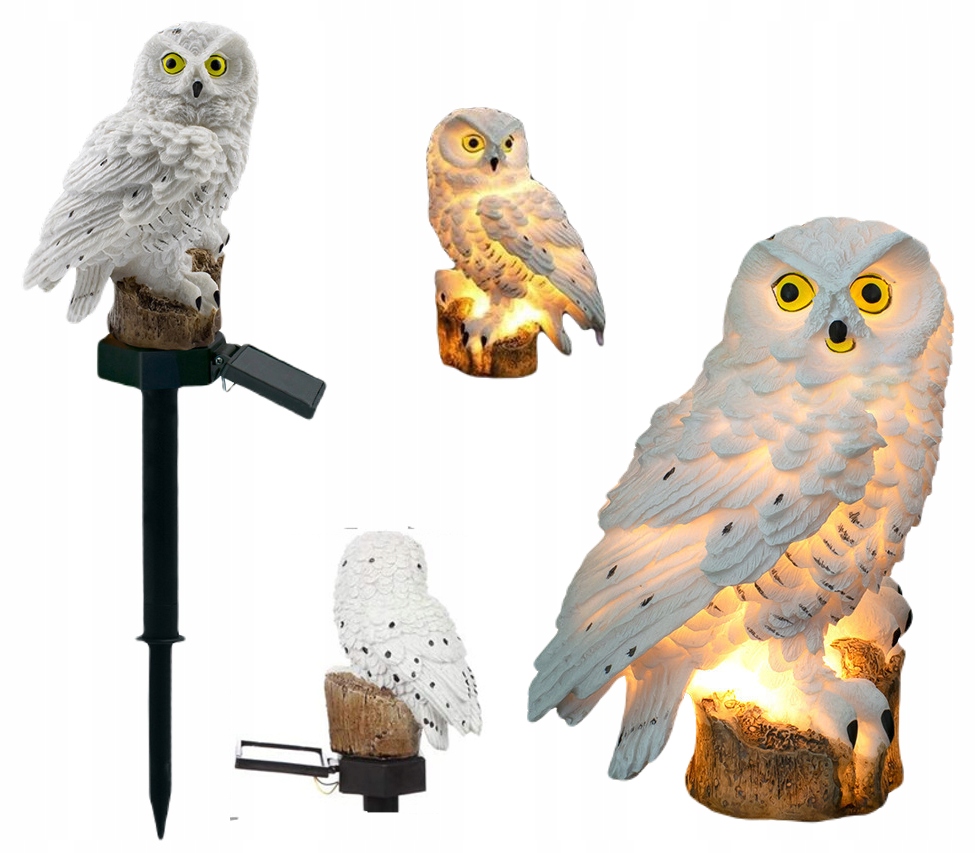 LAMPA SOWA SOLARNA LED WBIJANA OZDOBNA BIAŁA
