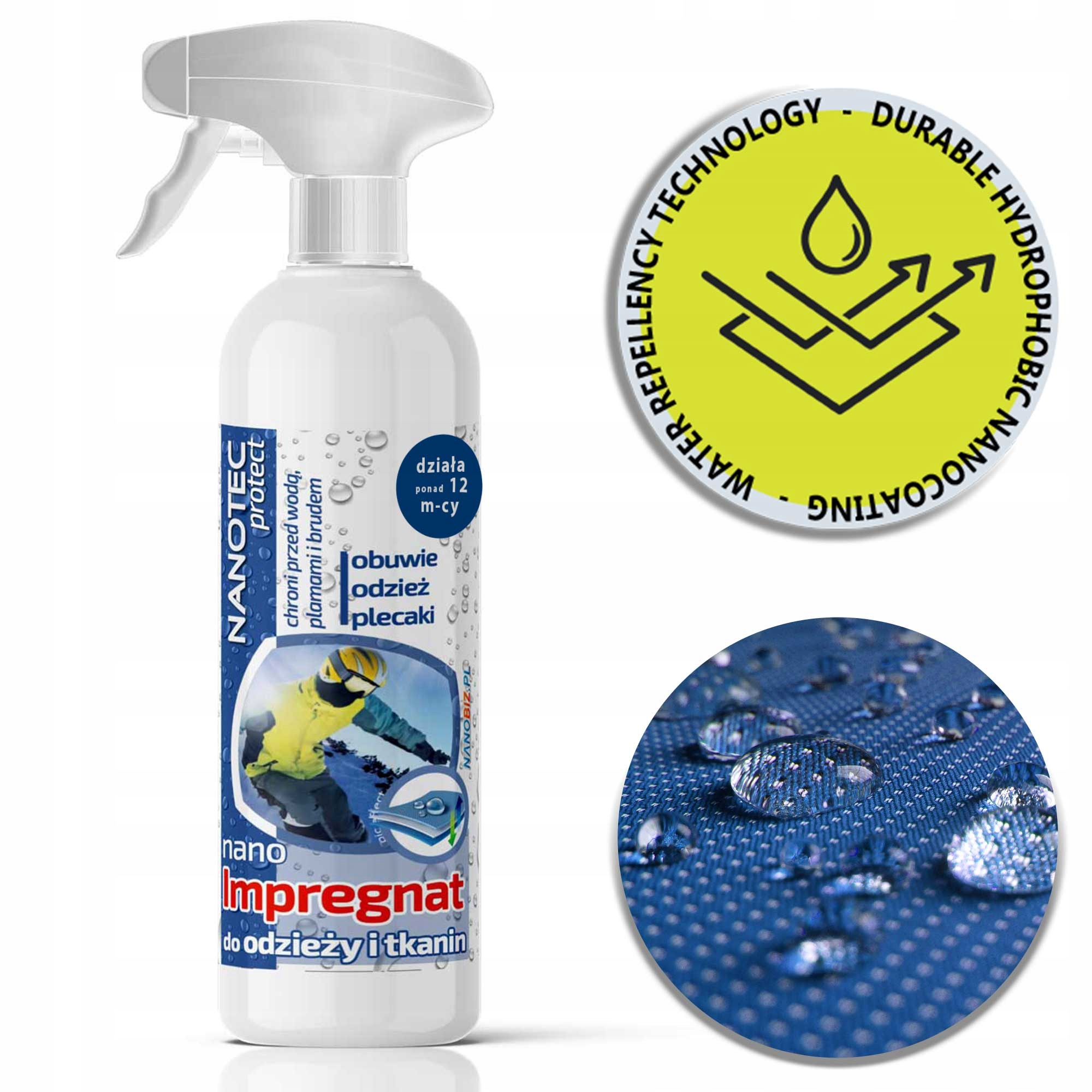 Nanotec hydrofobowy impregnat do kurtek odzieży 750ml=8m2 Oddycha Bezbarwny