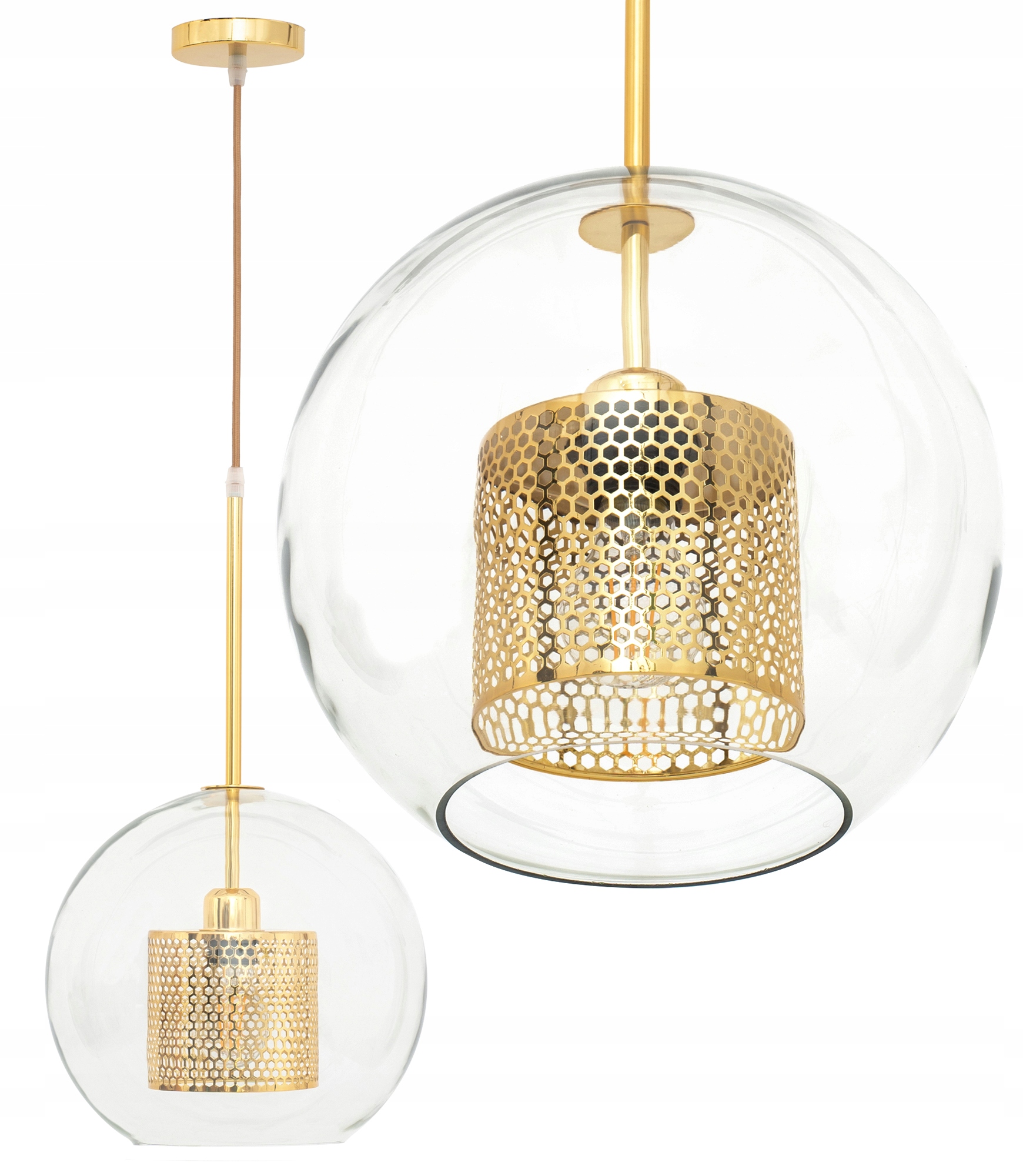 

Lampa Wisząca Sufitowa Szklana Złota Loft 20cm