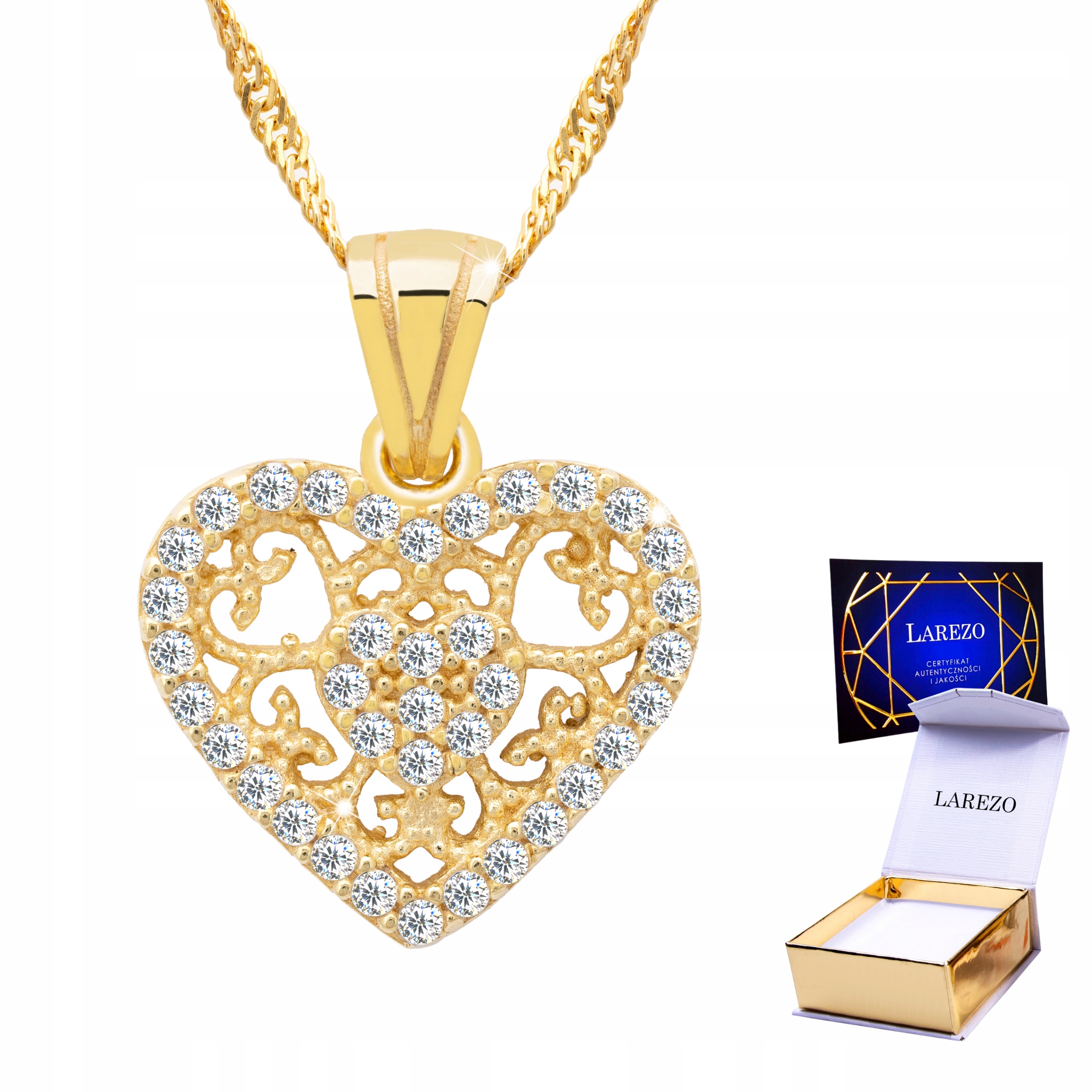 Zlatý náhrdelník 925 Srdce v srdci s zirkony Love Srdíčko Zirkony