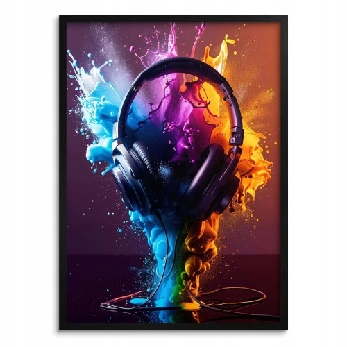 Obraz Plakat młodzieżowy w ramie Słuchawki Muzyka dla nastolatka 50x70