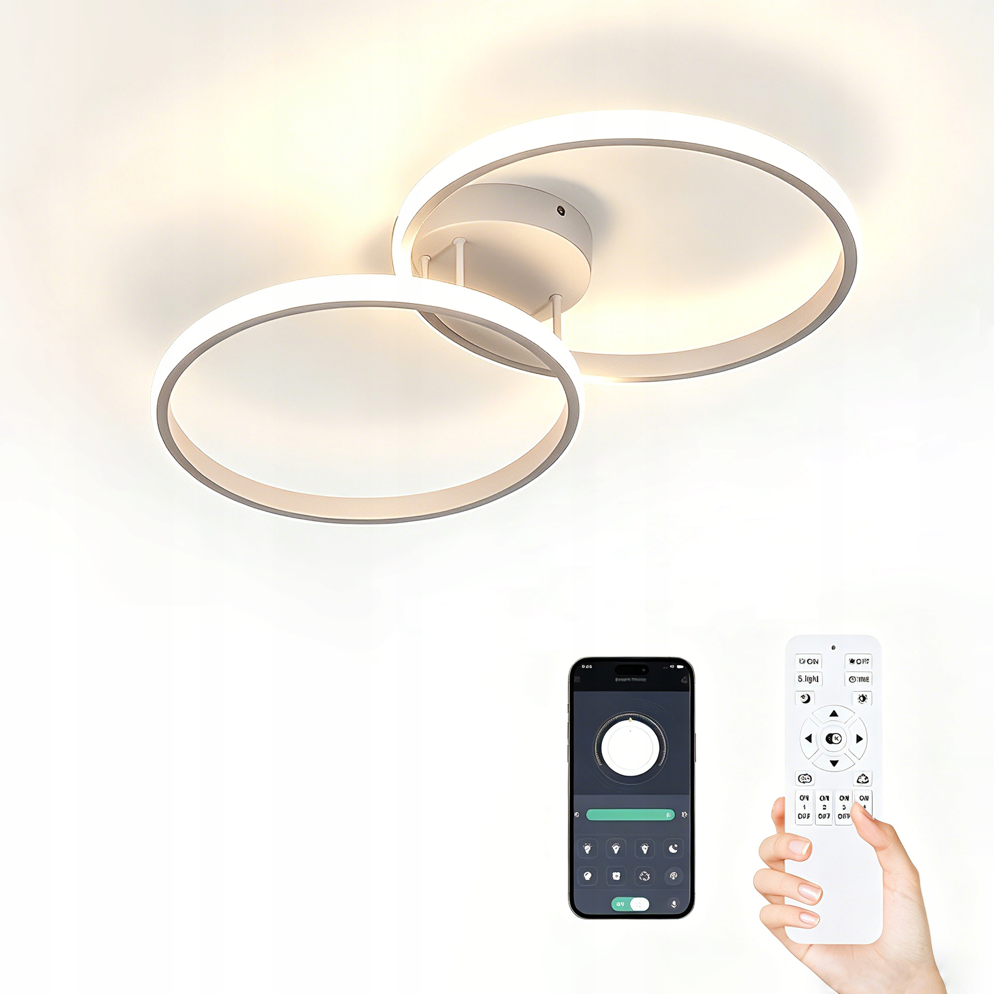 LAMPA SUFITOWA BIAŁA LED PLAFON PIERŚCIEŃ Z PILOTEM NOWOCZESNA DO SALONU 38W
