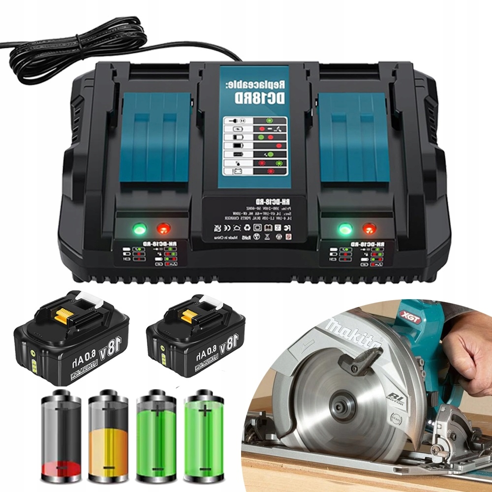 Bateria Zamienna 6000 MAh Z Ładowarką Kompatybilna Z Makita BL1860 BL1860B