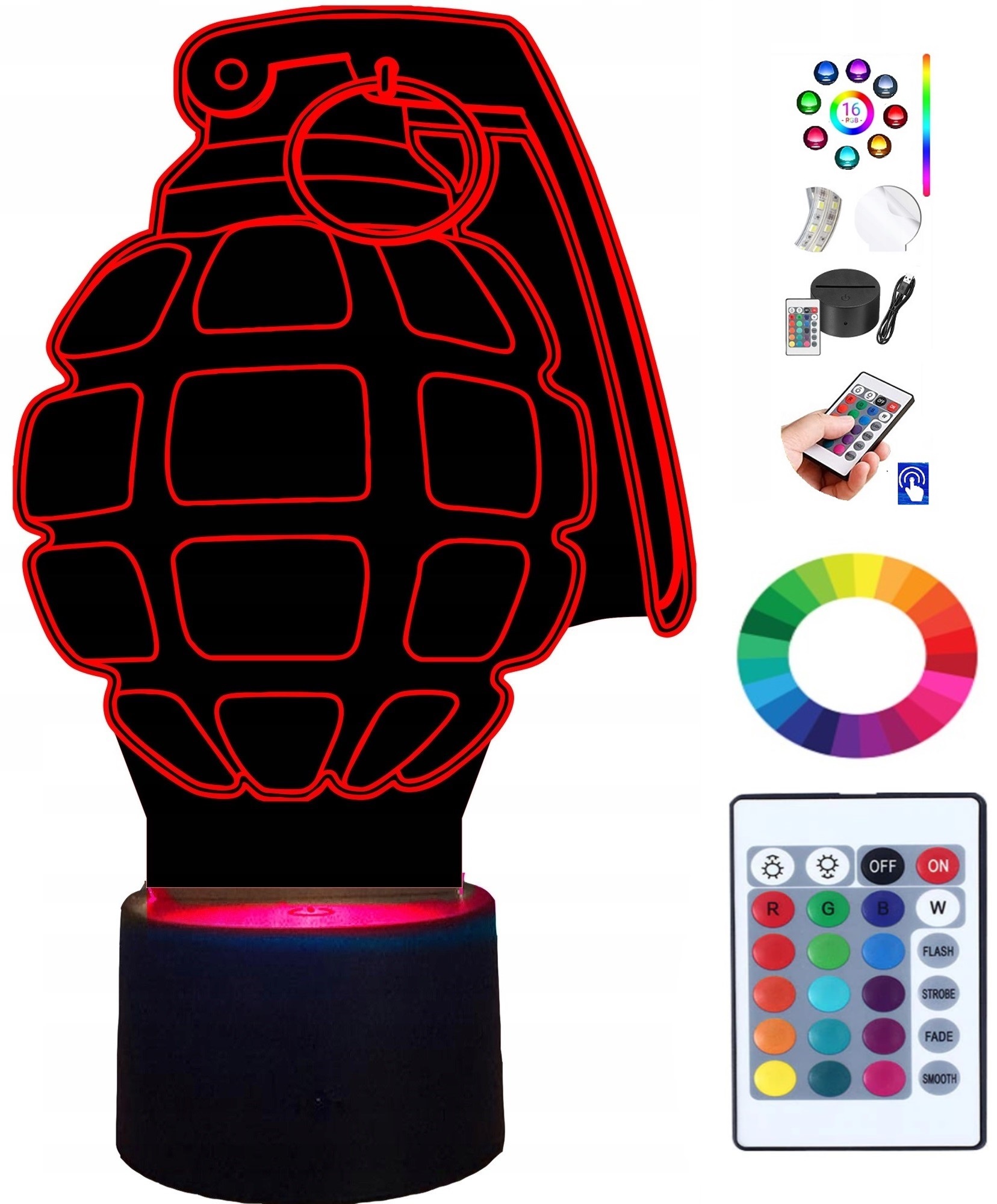 Lampka na biurko Granat Broń 16kolorów LED PLEXIDO