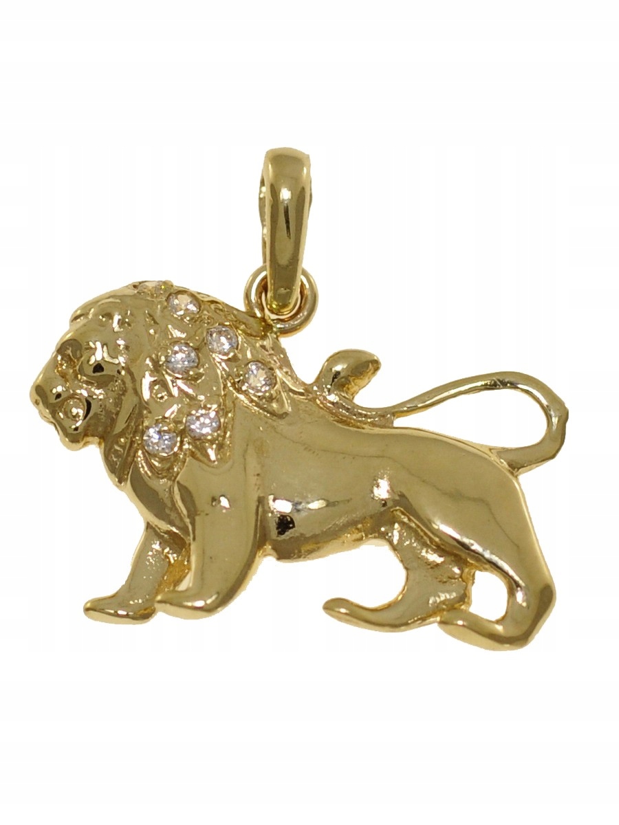 Zlaté znamení zvěrokruhu Lev se zirkony, ryzost 585