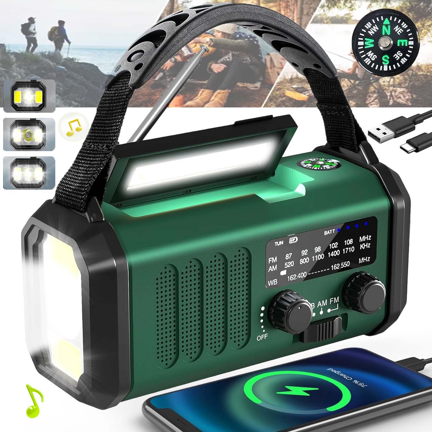Nouzové Rádio Am/fm Svítilna Powerbanka Dynamo Odolné 10000 Mah