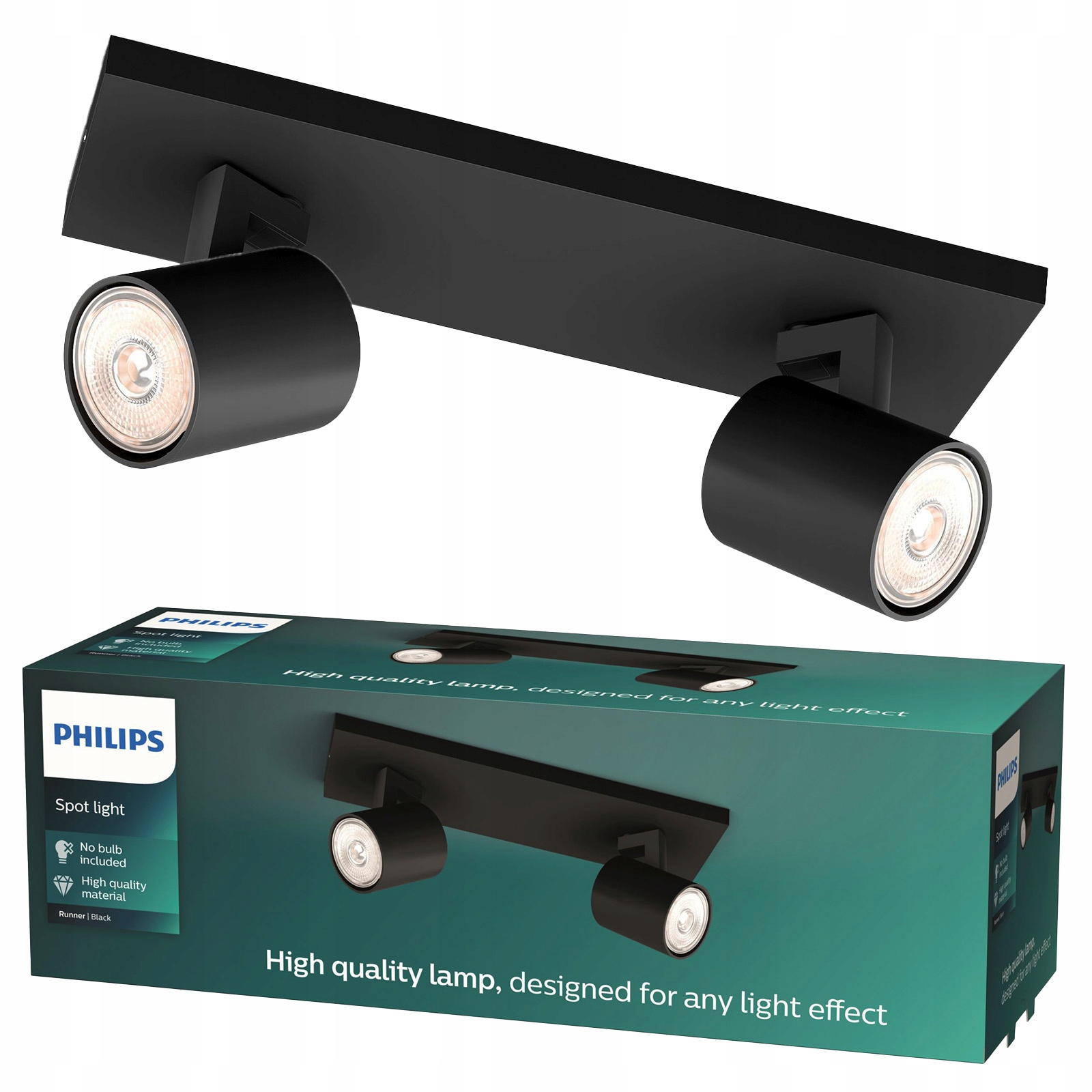 Stropná lampa Nástenný reflektor 2x GU10 Čierna Runner Philips