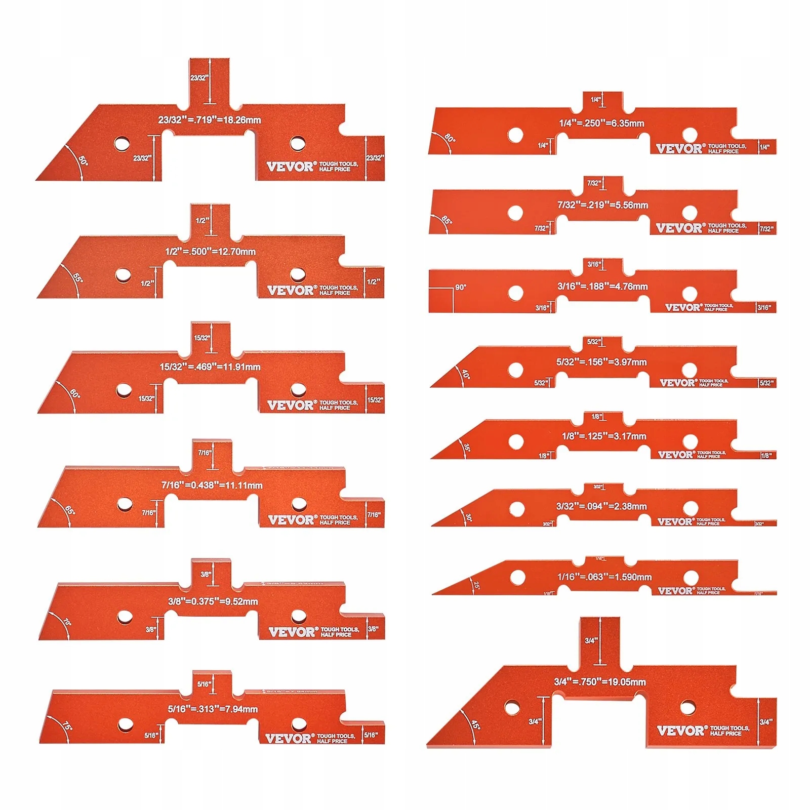 Nástavce na frézovací stôl, sada 14 kusov, hliník, vzory výšky