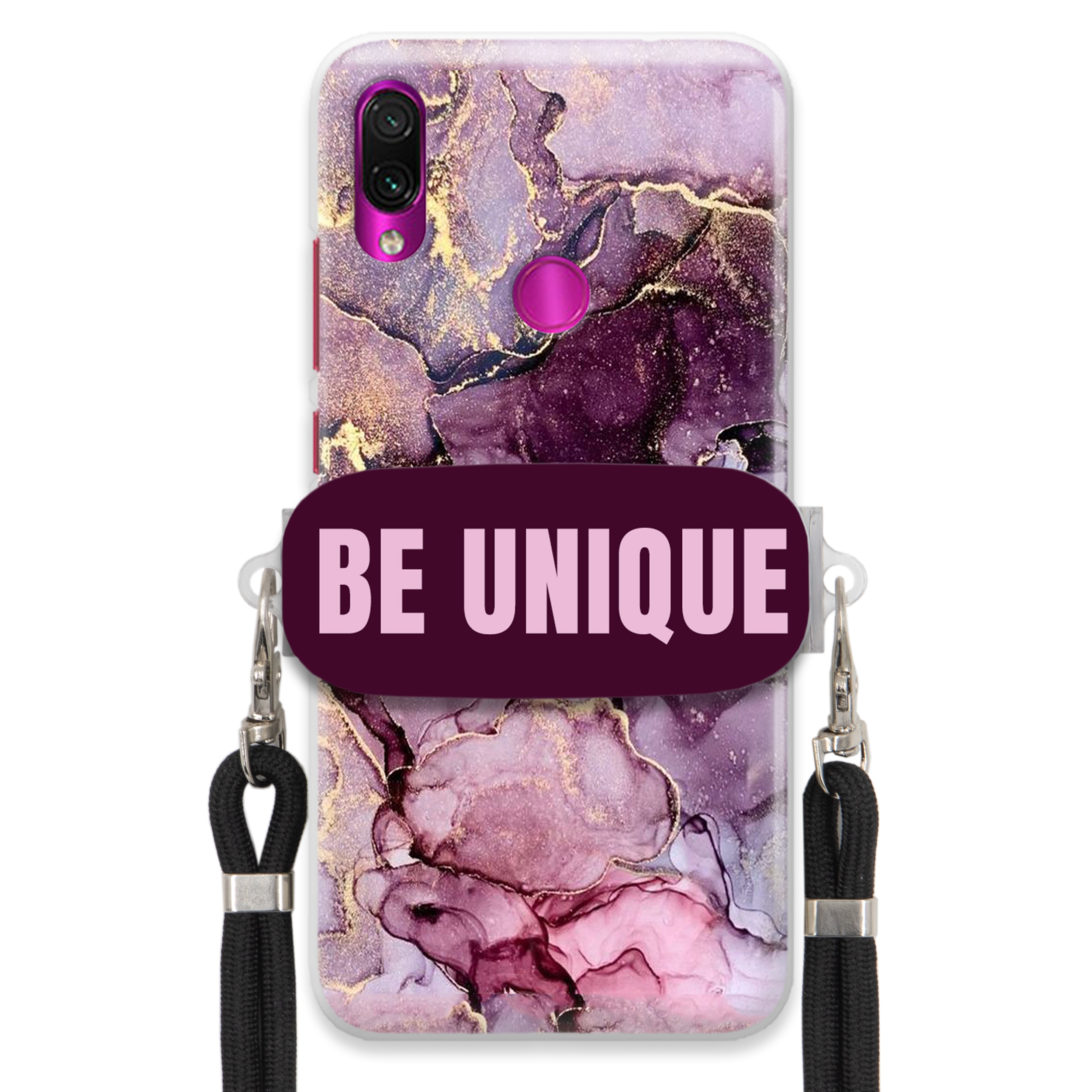Pouzdro pro Xiaomi Redmi Note 7 Case Držák Šňůrka Černá Fialová Mramorová
