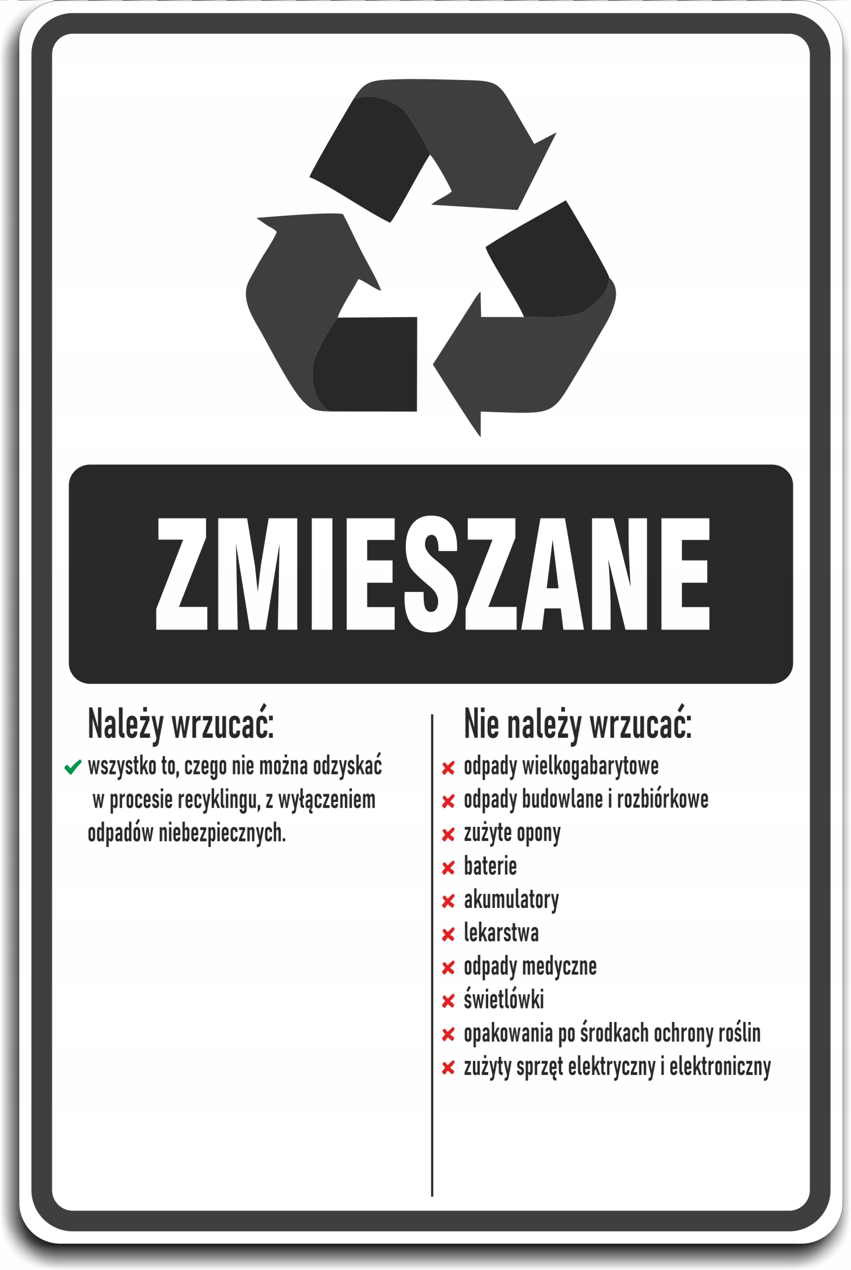 

Zmieszane naklejka na kosze segregacja śmieci 30cm