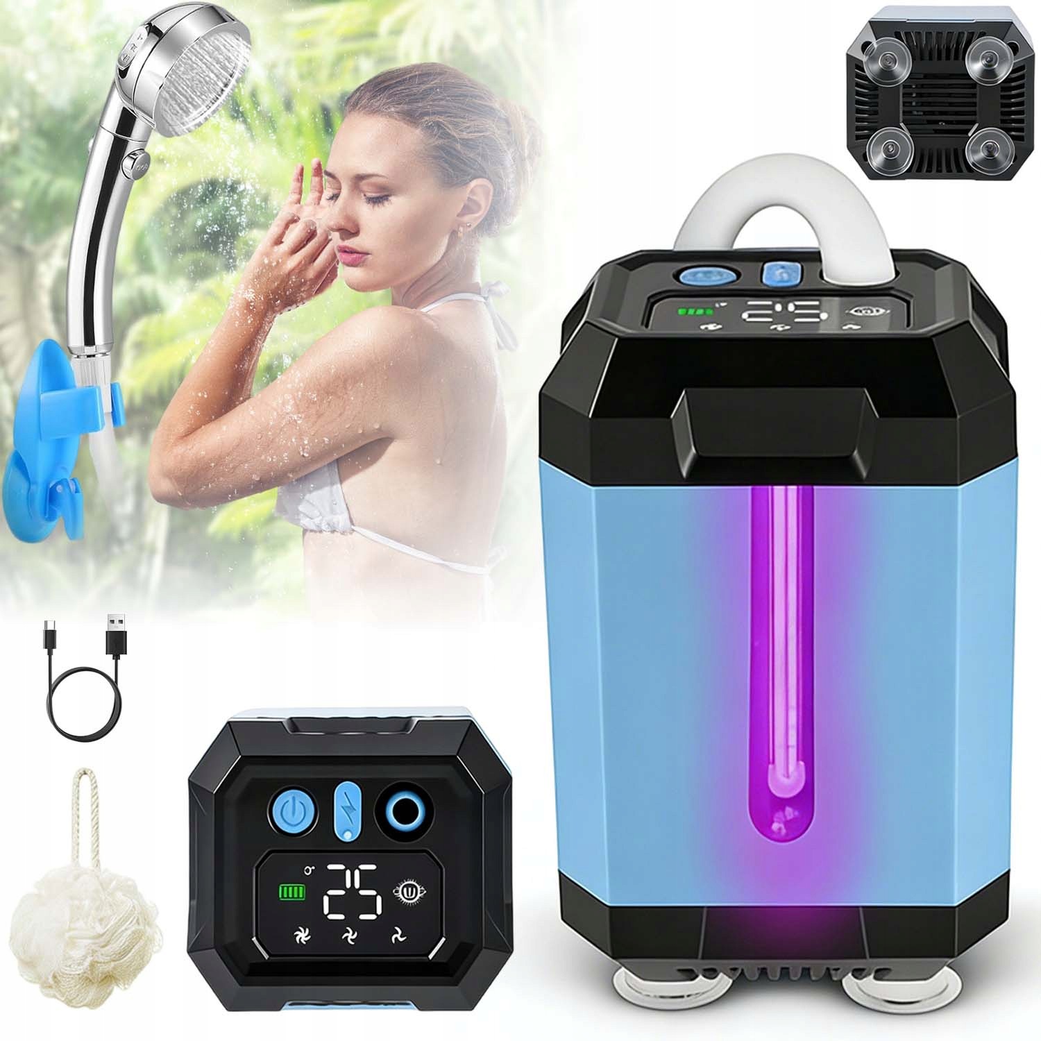 Přenosná Turistická Kempingová Sprcha Bezdrátová Usb LCD displej